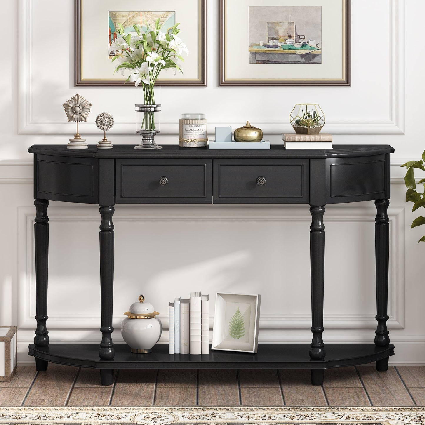 Sanctuary Console Table with Open Style Shelf, Solid Wooden Frame and 2 Top Drawers