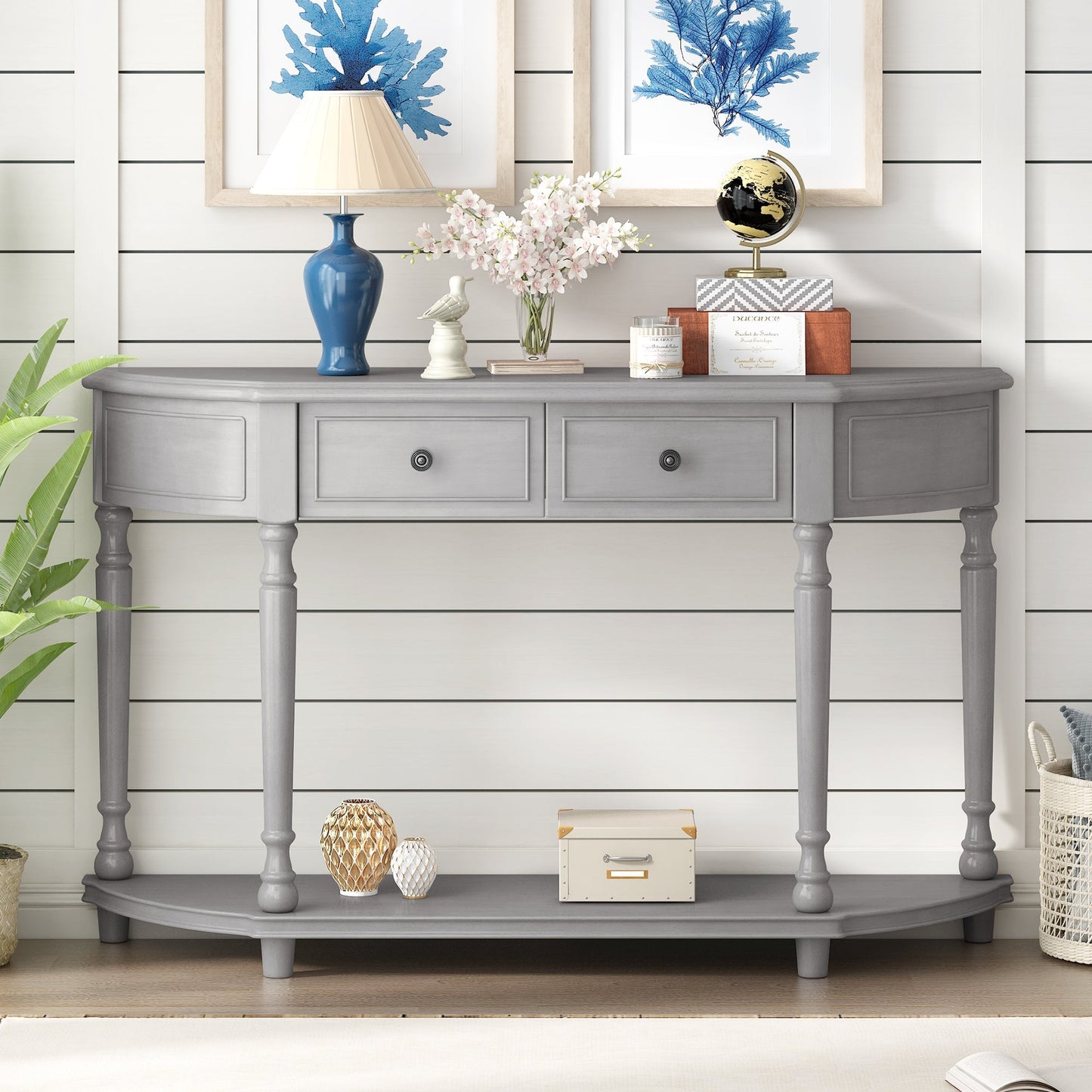 Sanctuary Console Table with Open Style Shelf, Solid Wooden Frame and 2 Top Drawers