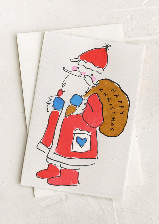 Santa With Satchel Christmas Card