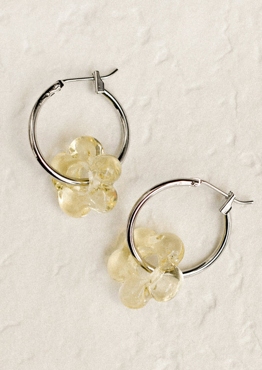 Sarita Floral Hoop Earrings in Silver