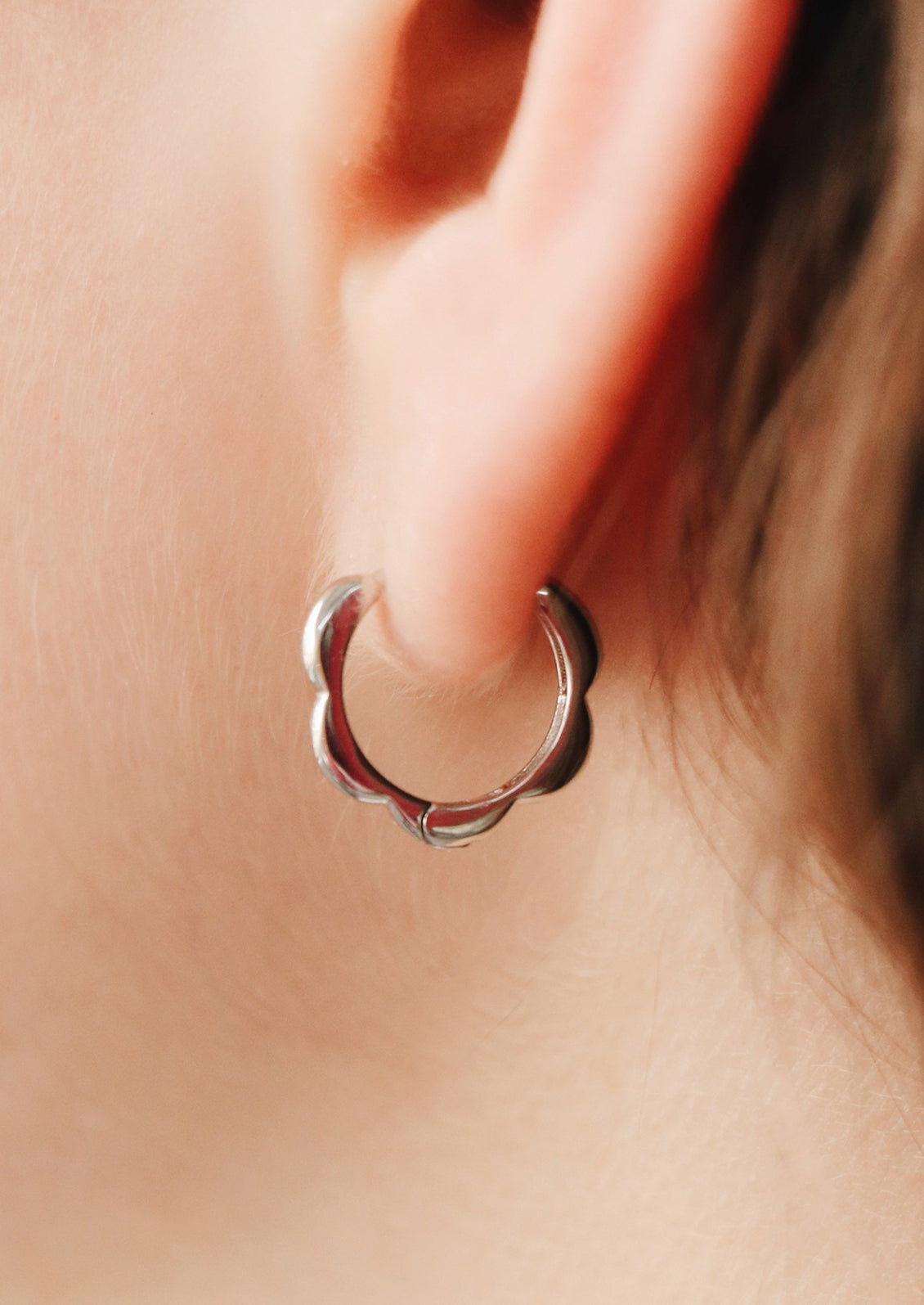 Tiny Scalloped Hoops in Sterling Silver