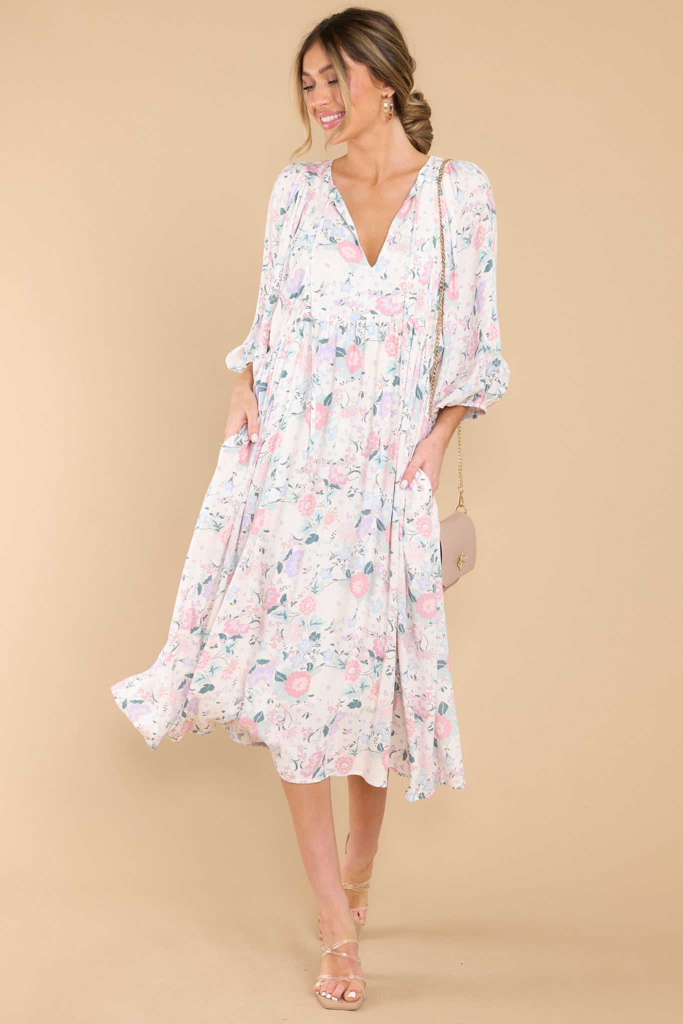 Share My Day Ivory Floral Midi Dress
