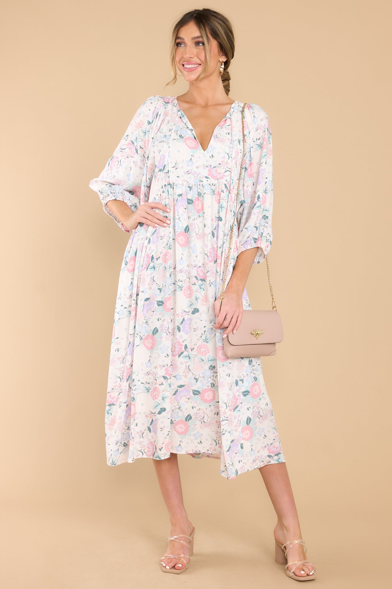 Share My Day Ivory Floral Midi Dress