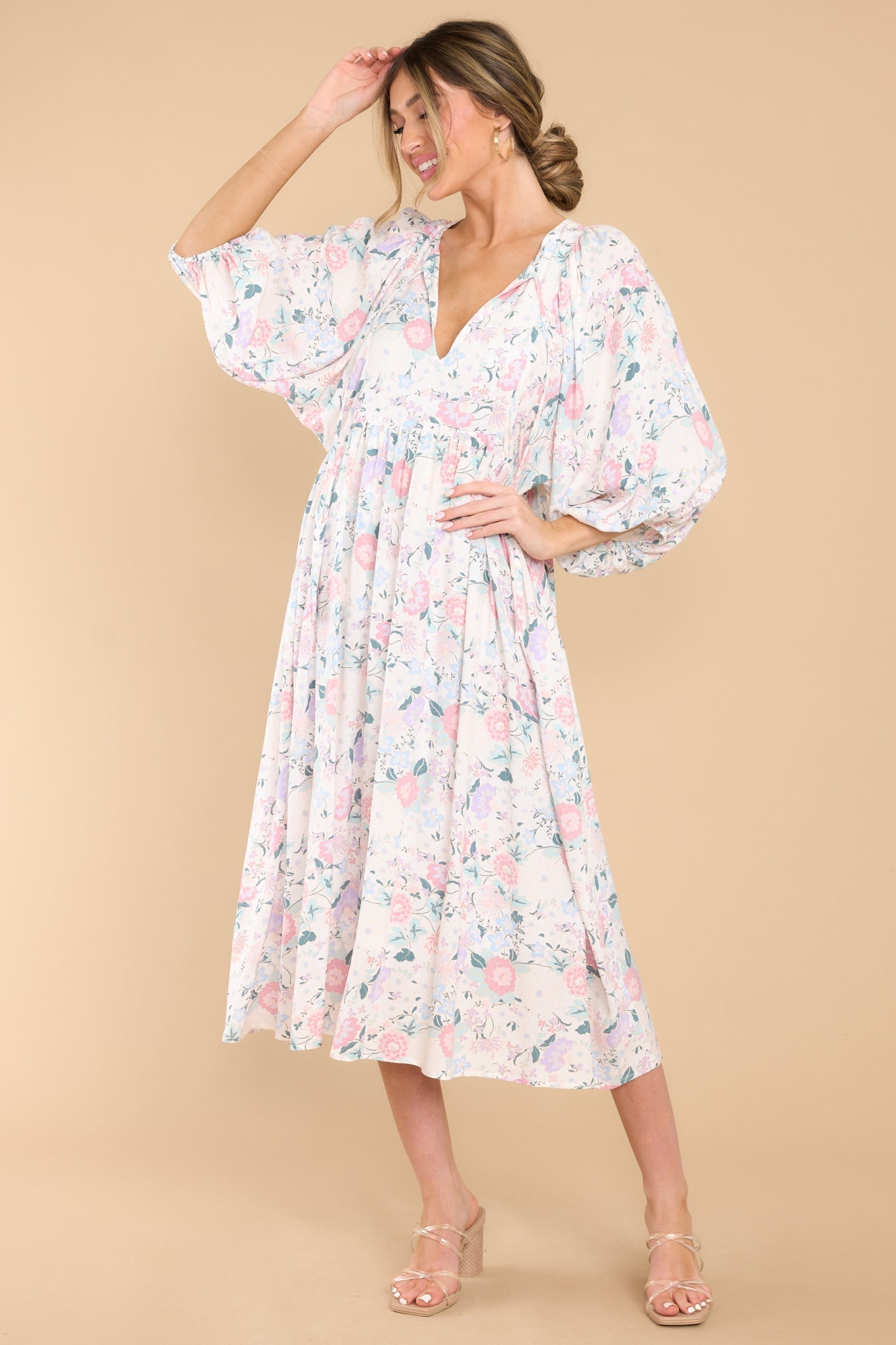 Share My Day Ivory Floral Midi Dress