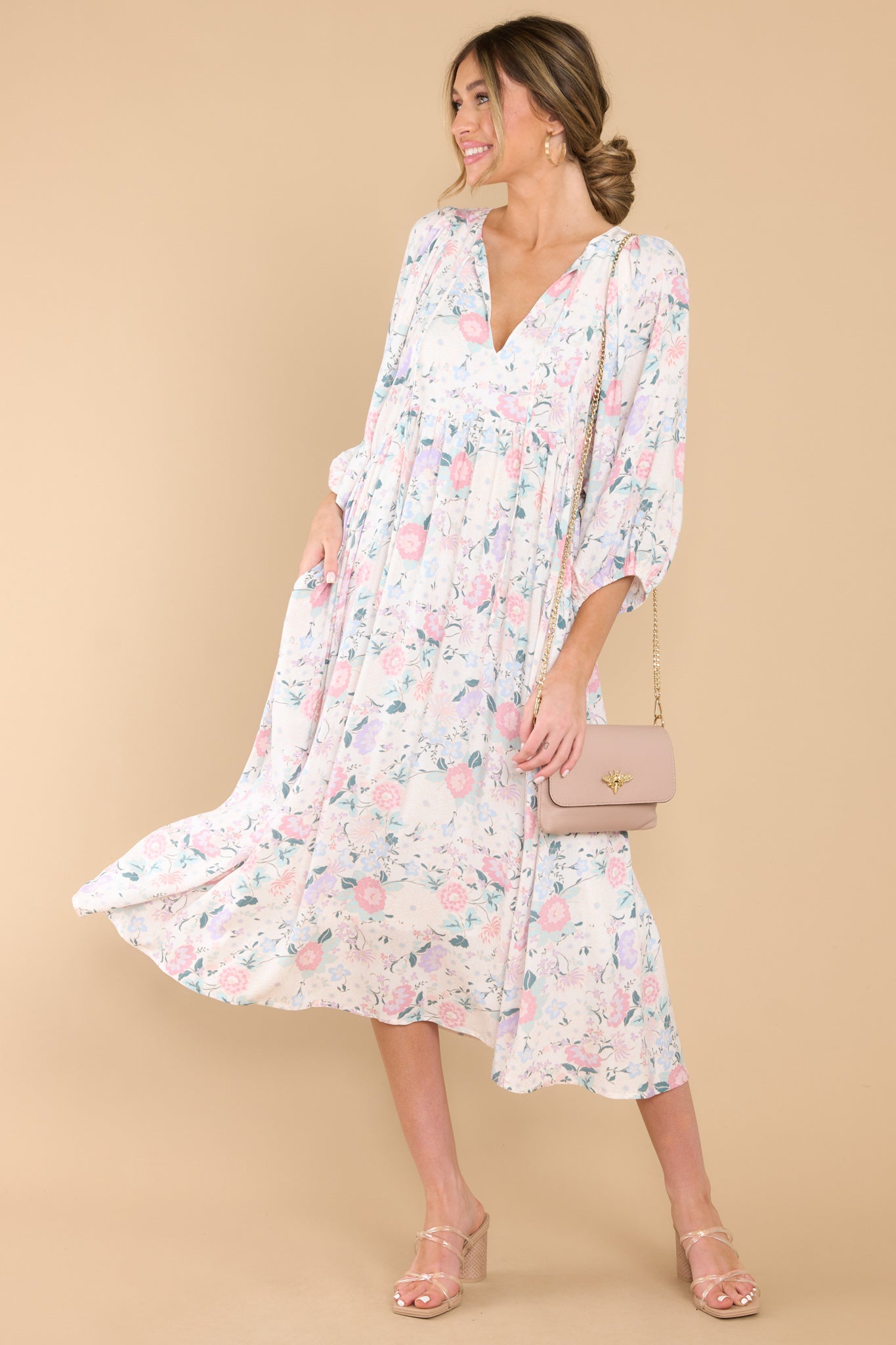 Share My Day Ivory Floral Midi Dress