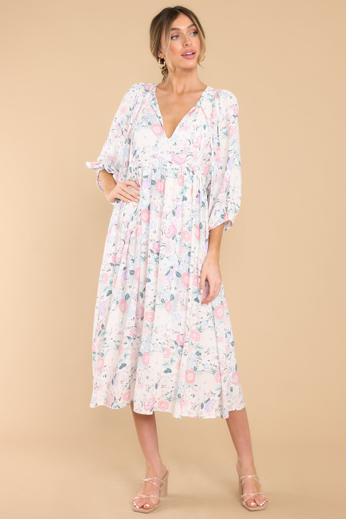 Share My Day Ivory Floral Midi Dress