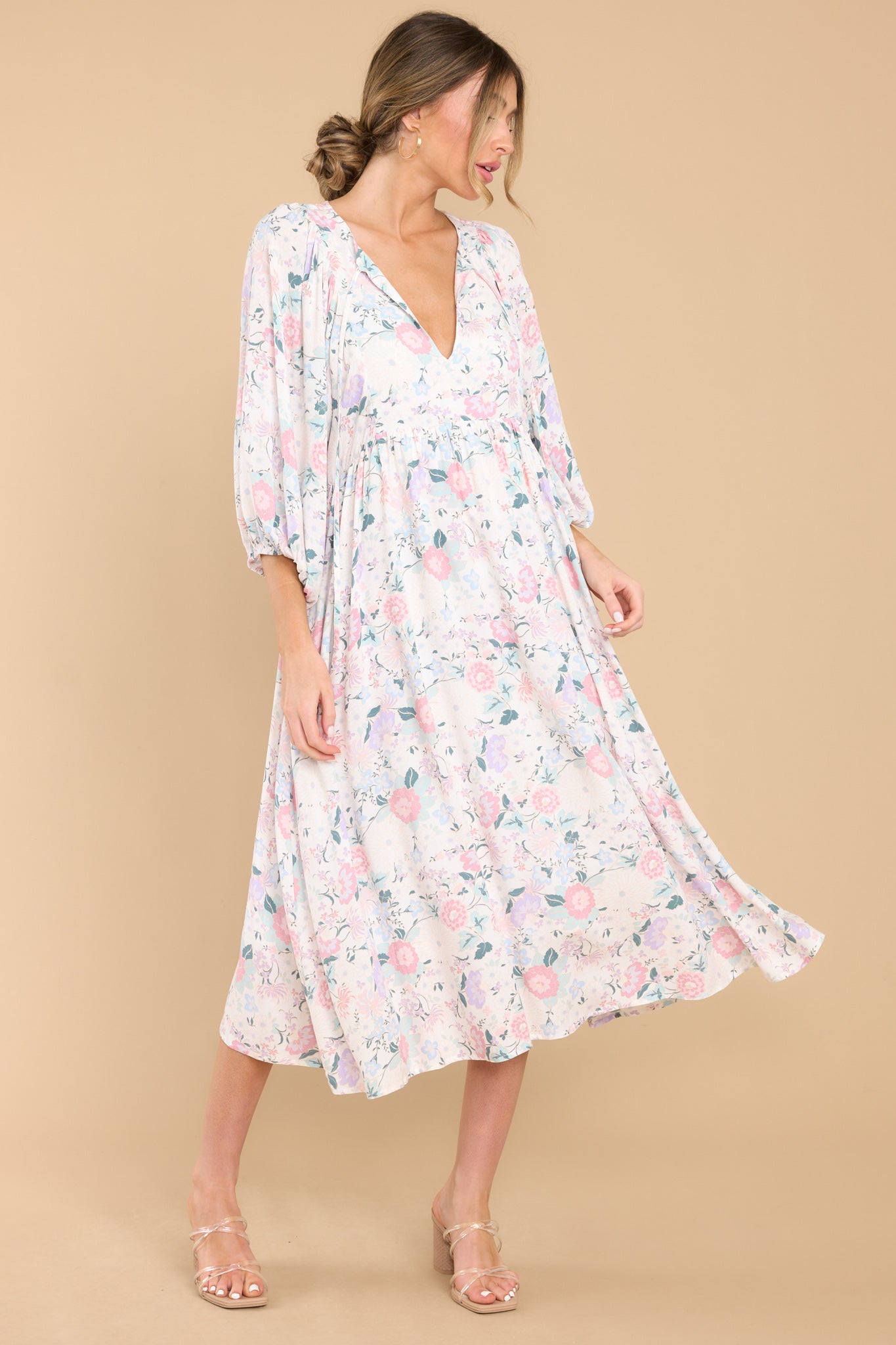 Share My Day Ivory Floral Midi Dress