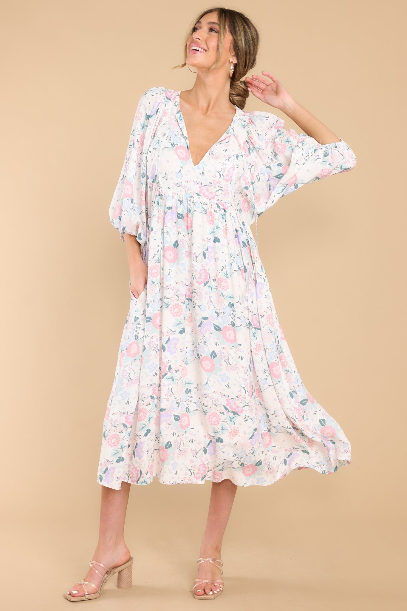 Share My Day Ivory Floral Midi Dress