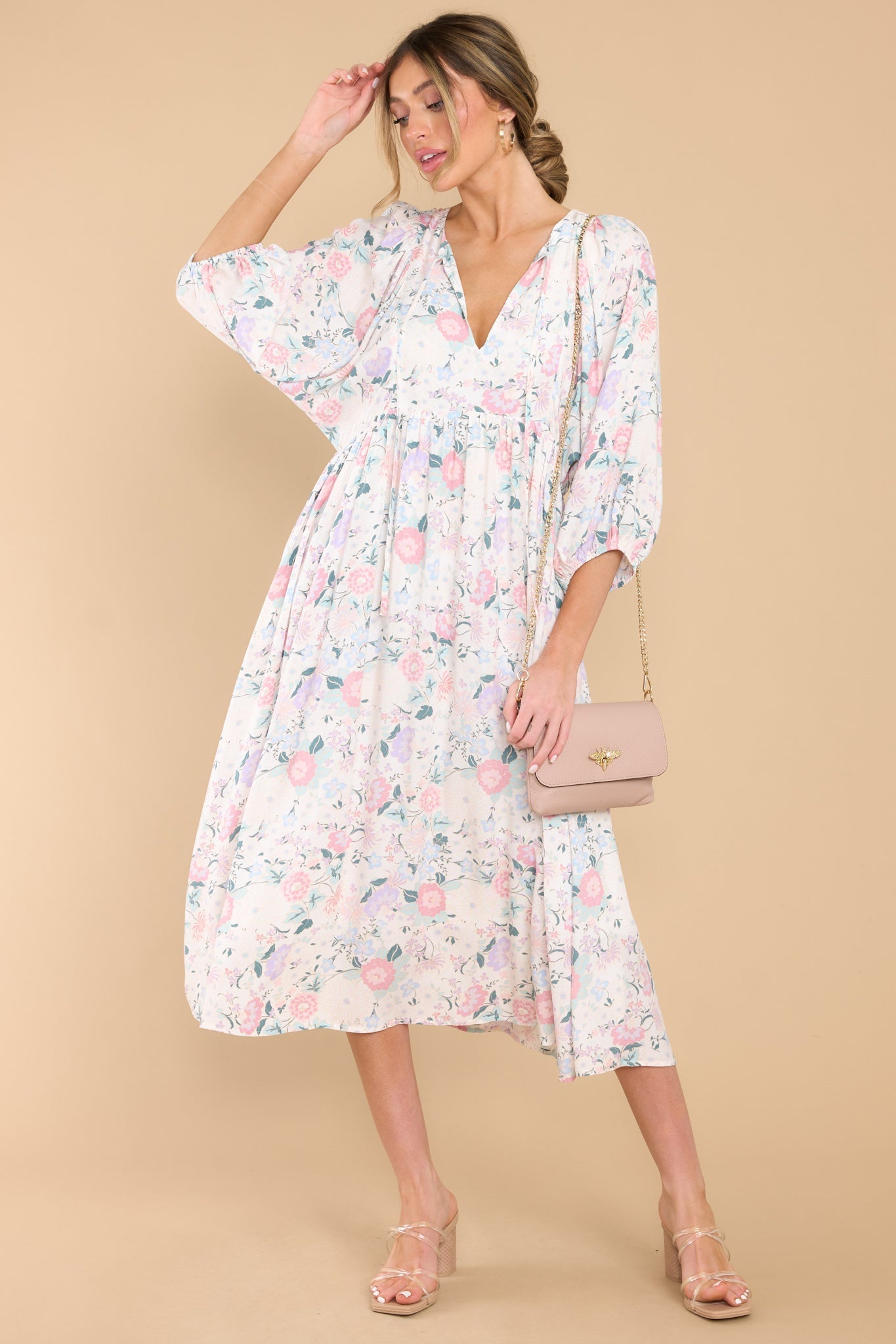 Share My Day Ivory Floral Midi Dress
