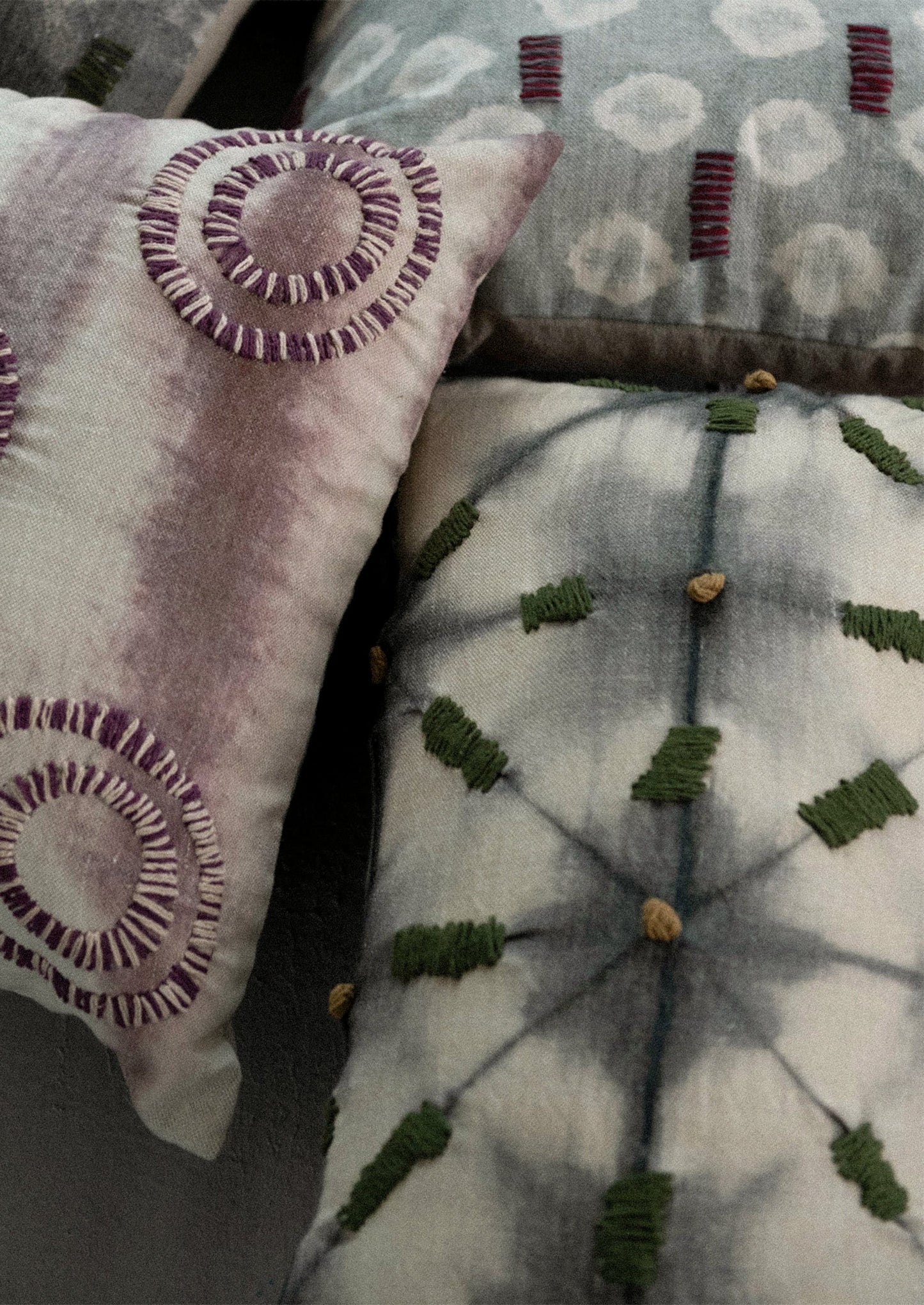 Embroidered Shibori Pillow