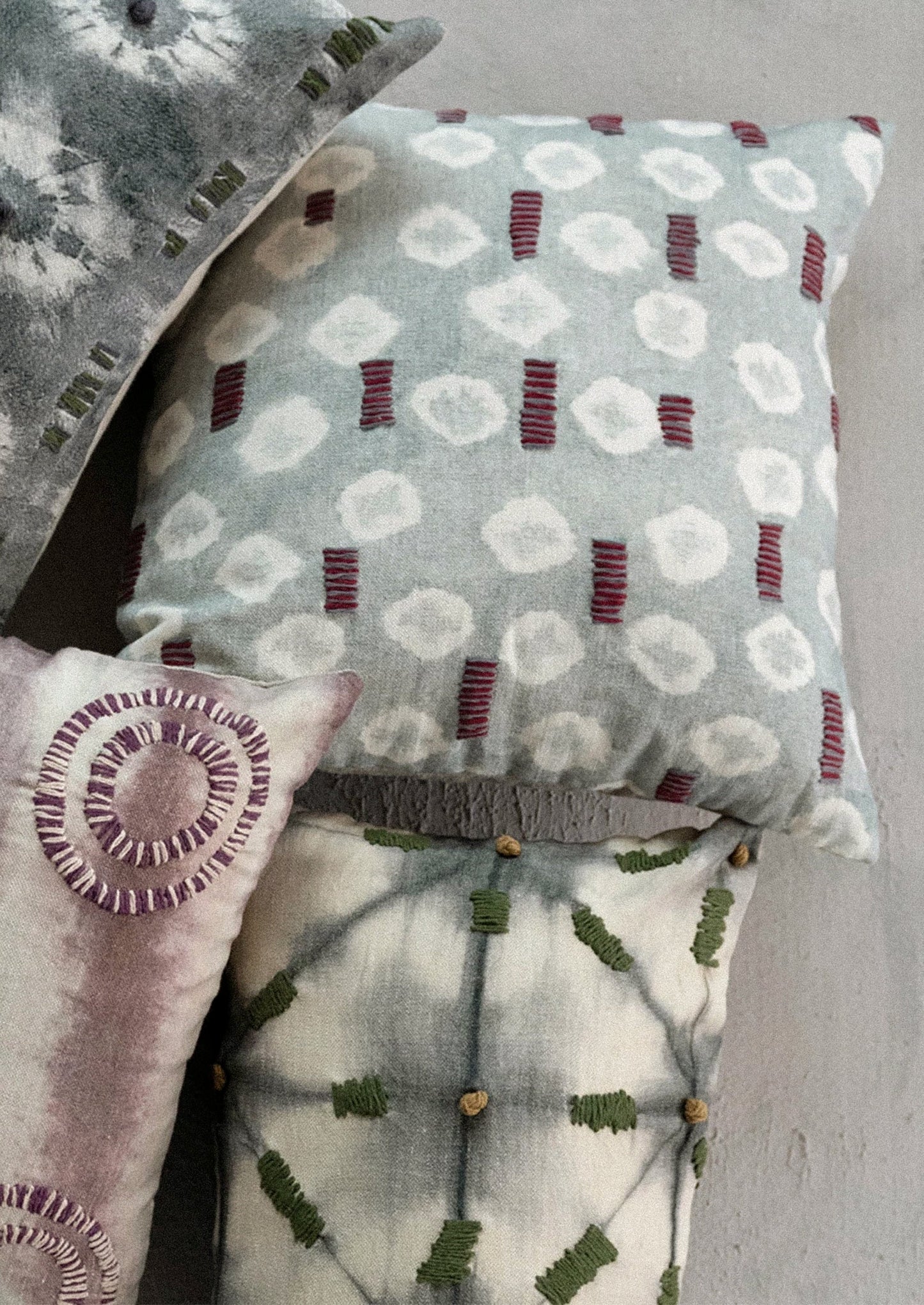 Embroidered Shibori Pillow