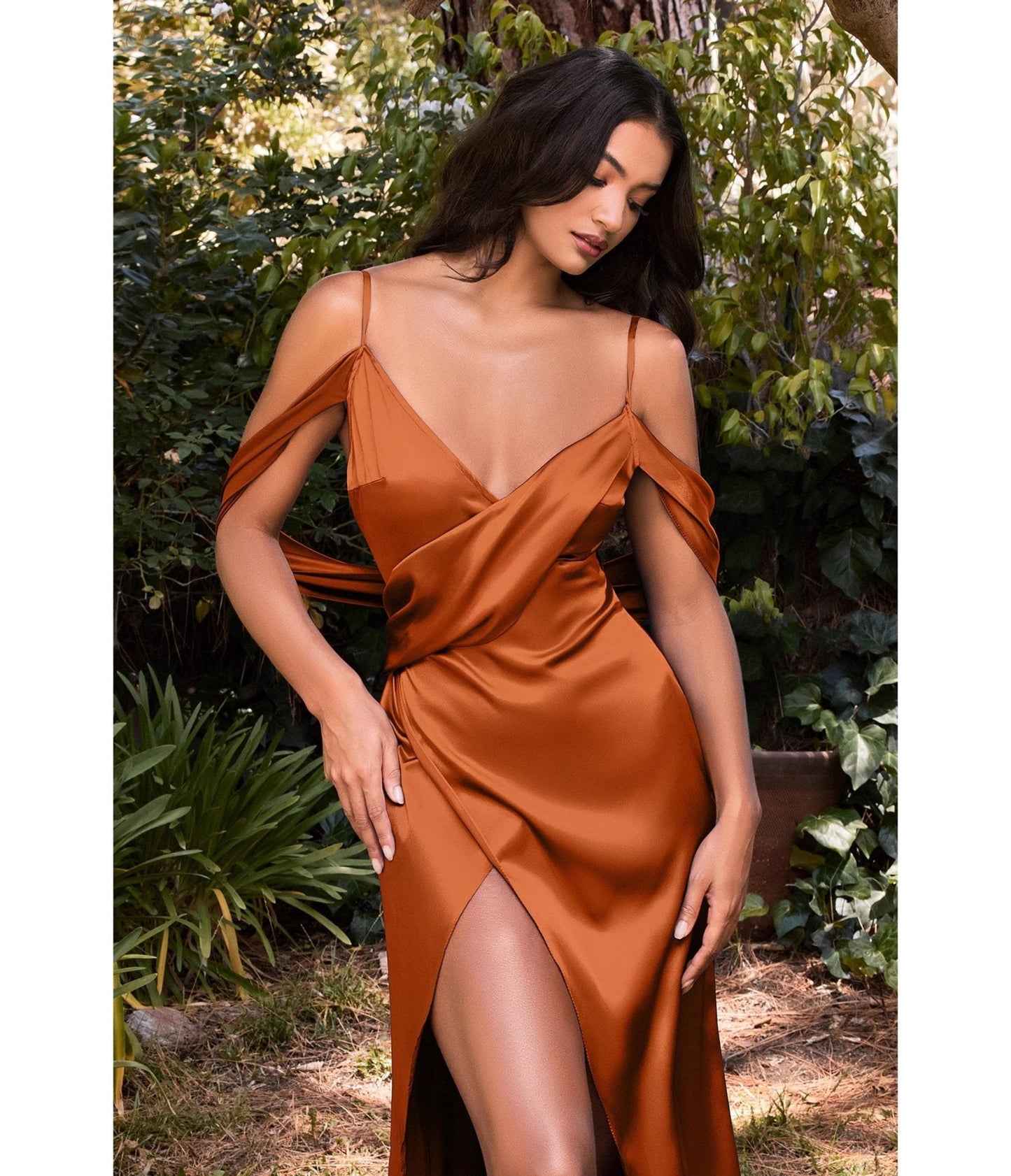 Cinderella Divine  Sienna Satin Draped Cowl Back Bridesmaid Dress