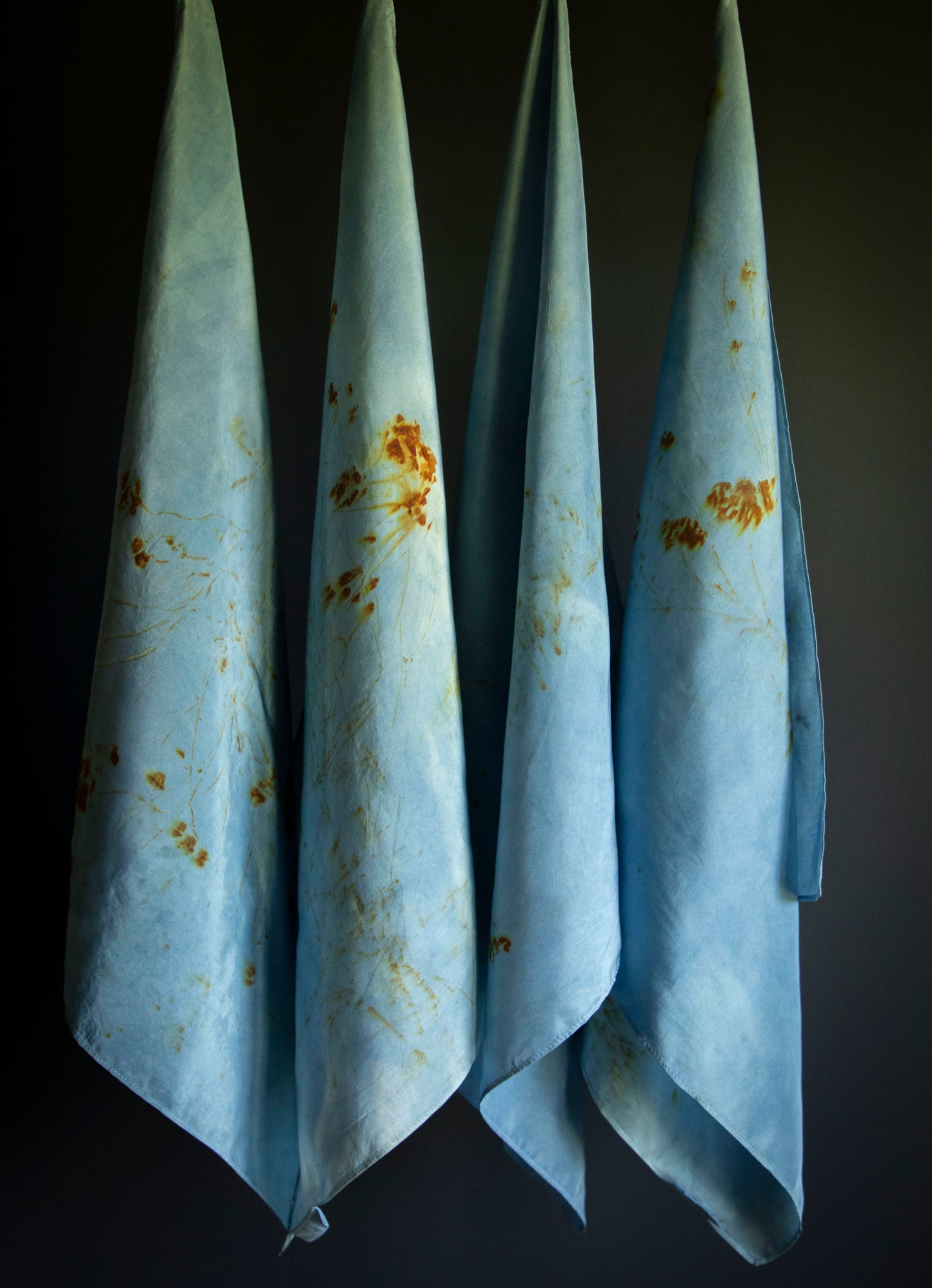 Original Eco-Print Silk Scarf 20 x 20" {Indigo+Coreopsis}