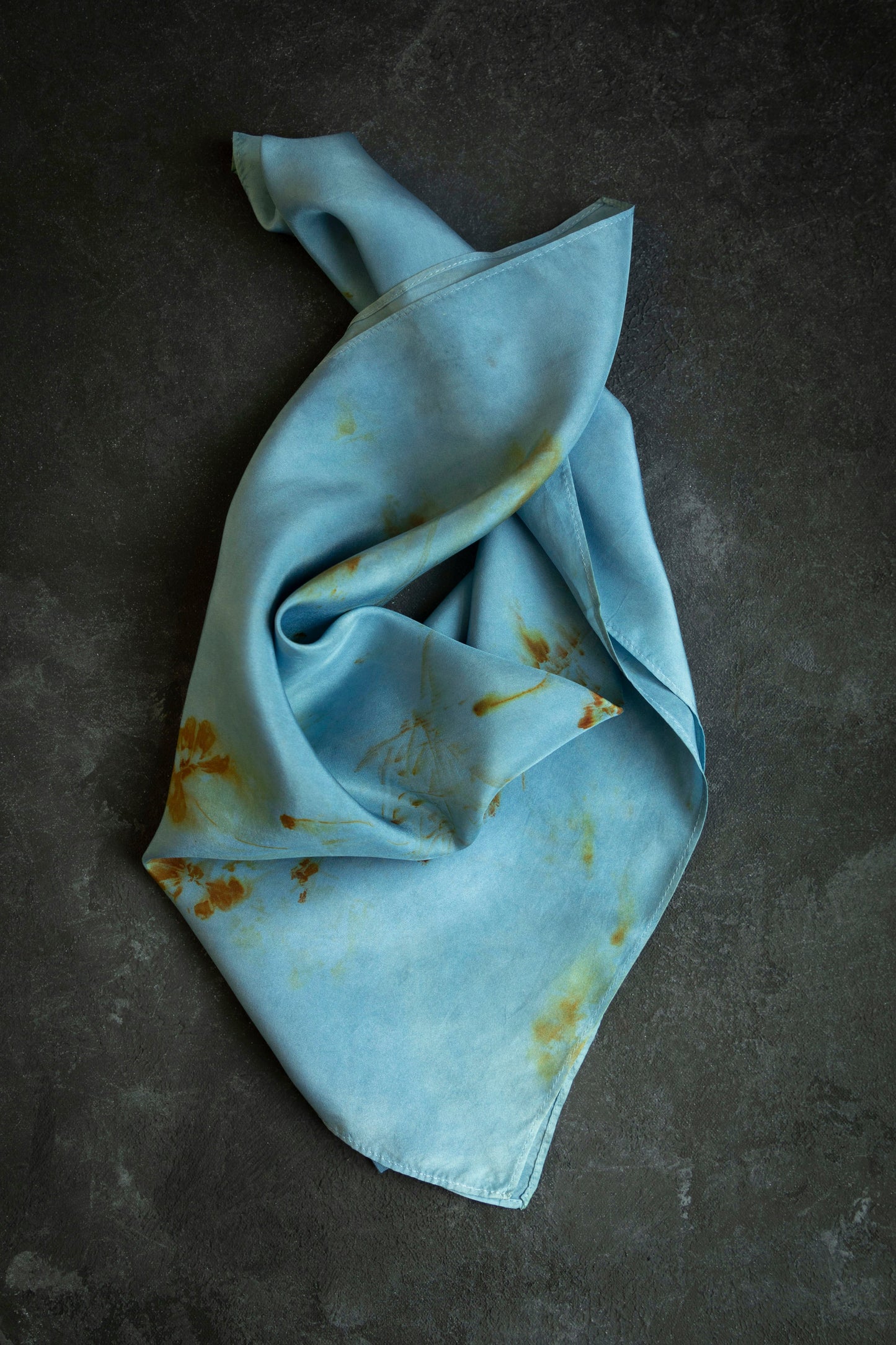 Original Eco-Print Silk Scarf 20 x 20" {Indigo+Coreopsis}