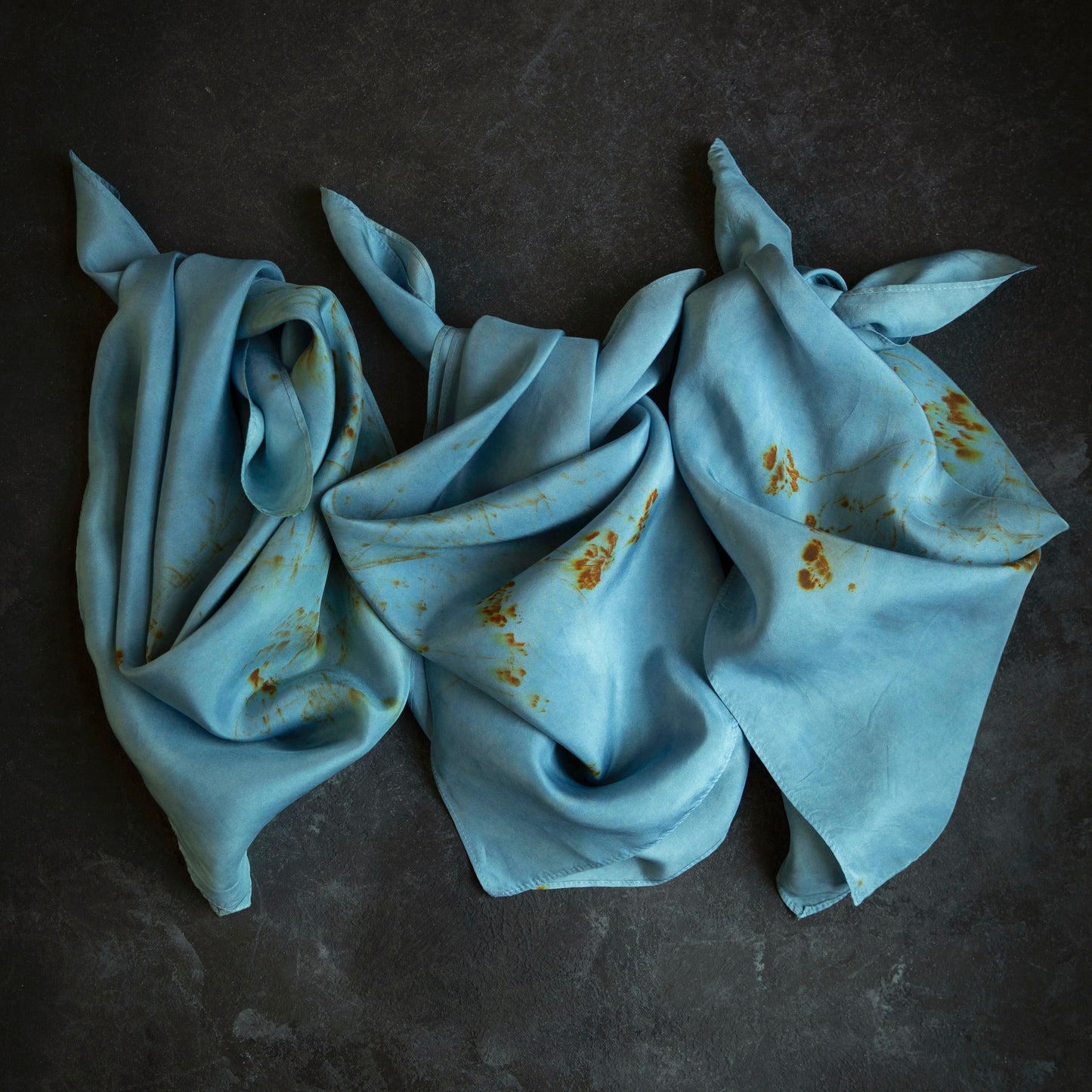 Original Eco-Print Silk Scarf 20 x 20" {Indigo+Coreopsis}