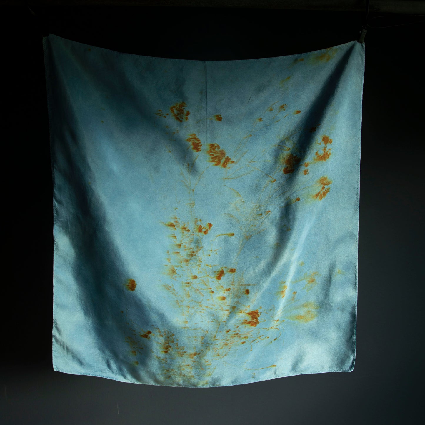 Original Eco-Print Silk Scarf 20 x 20" {Indigo+Coreopsis}