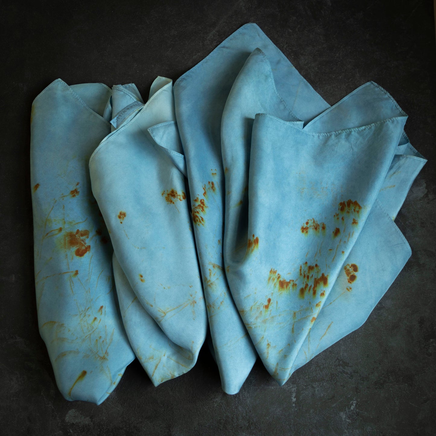 Original Eco-Print Silk Scarf 20 x 20" {Indigo+Coreopsis}