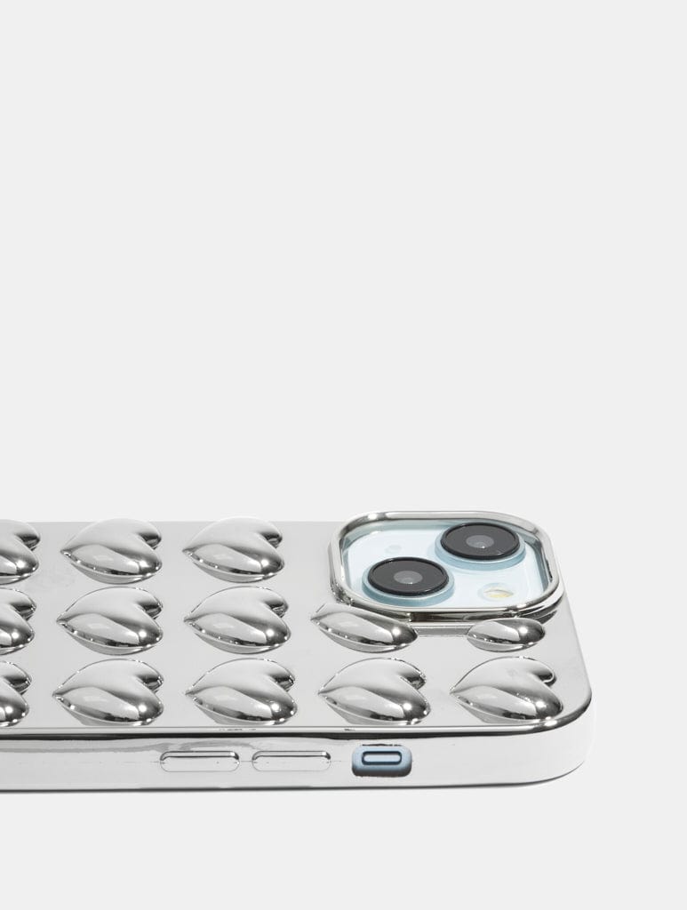 Silver Chrome 3D Heart iPhone Case