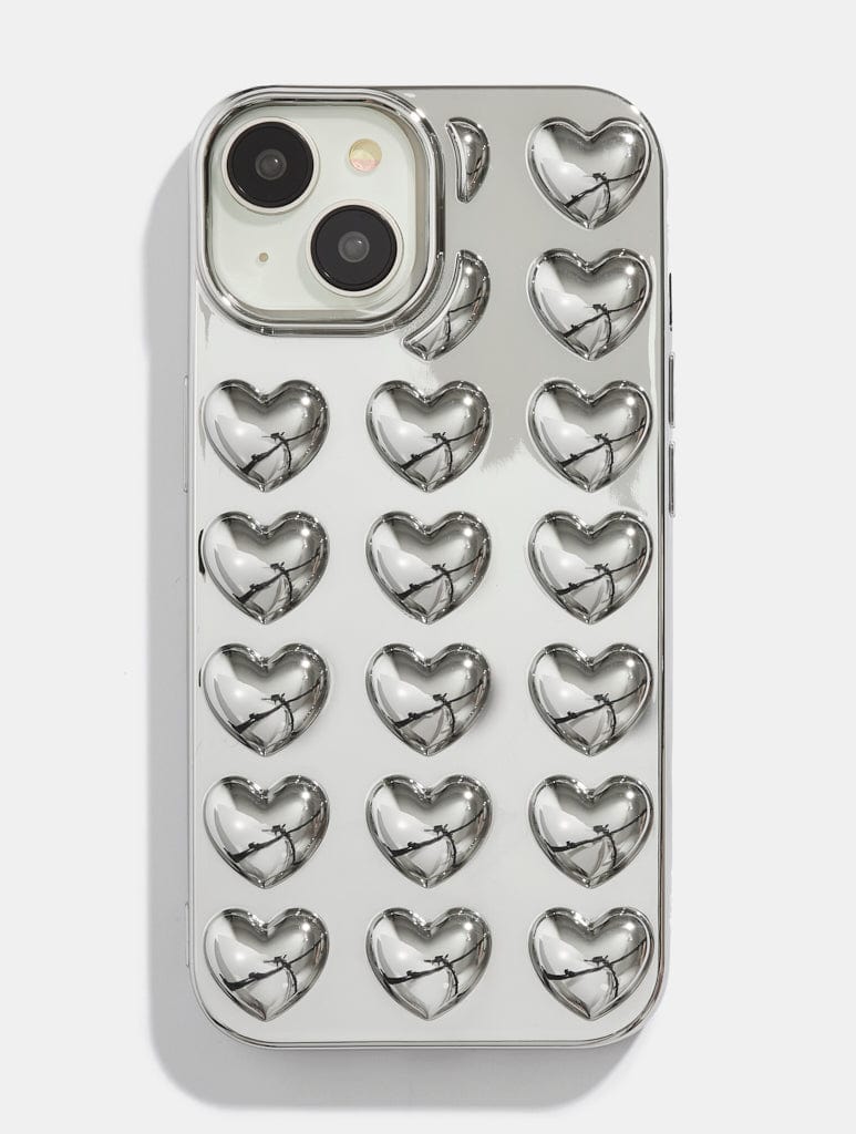 Silver Chrome 3D Heart iPhone Case