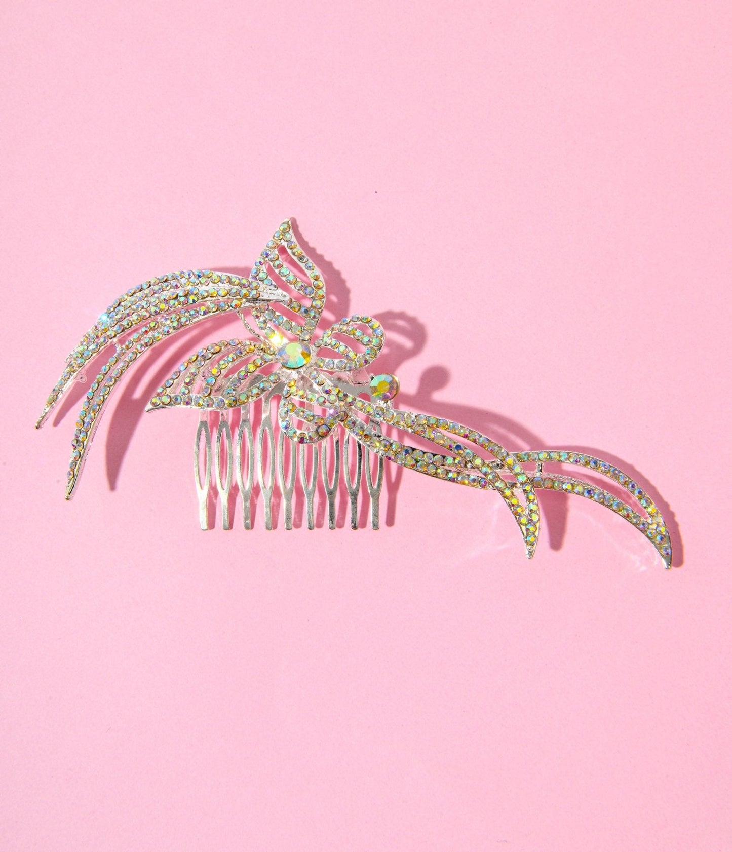 1920s Silver & Rainbow Rhinestone Butterfly Tiara Hair Comb