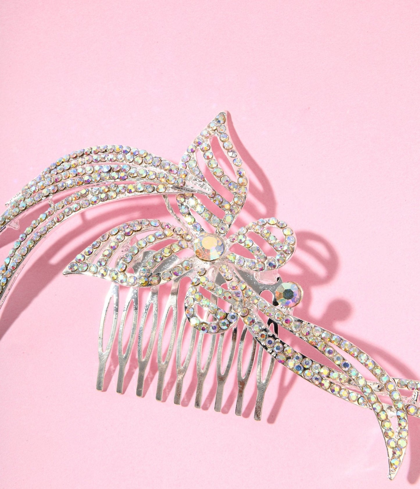1920s Silver & Rainbow Rhinestone Butterfly Tiara Hair Comb