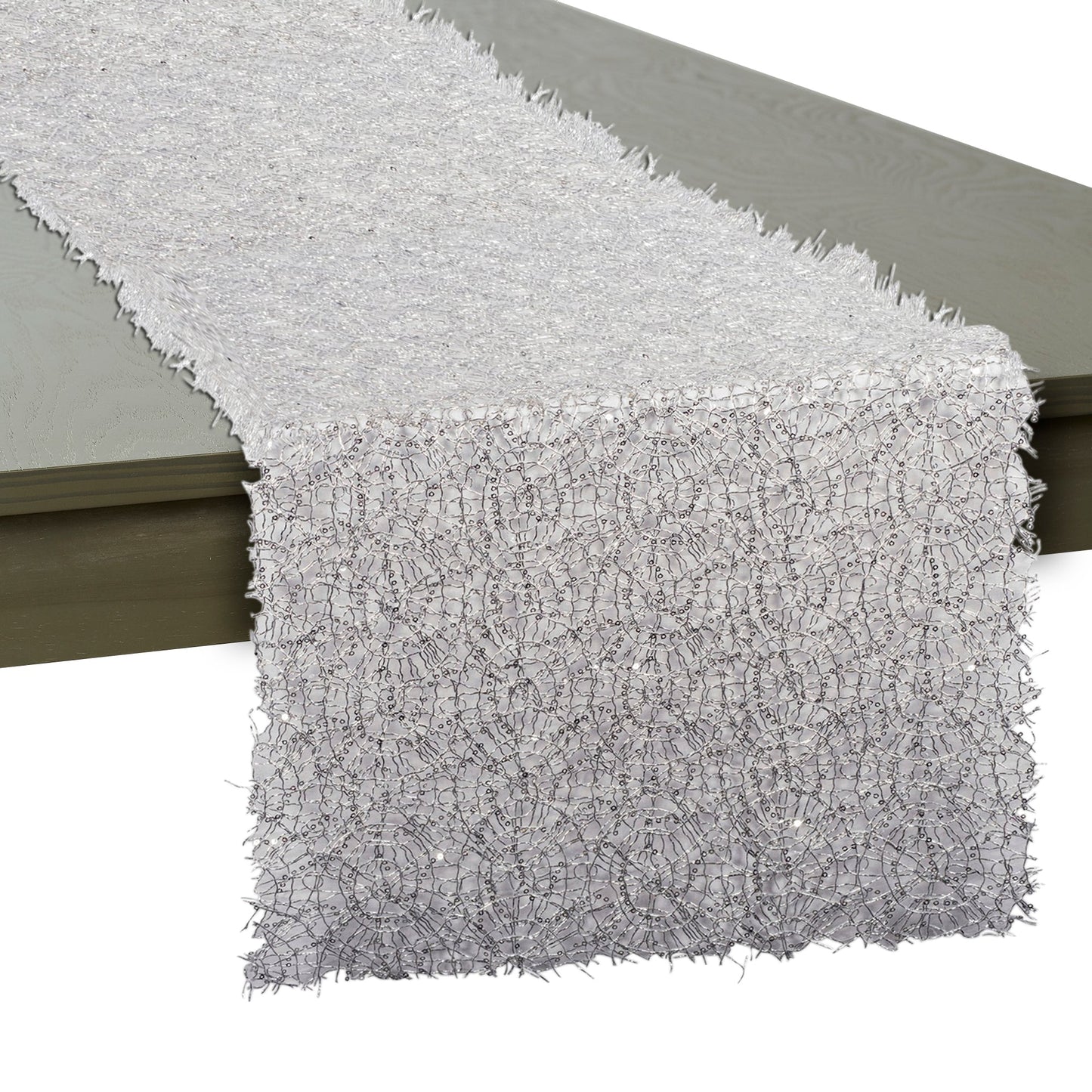 Silver Sequin Mesh 16In X 10Ft Table Runner Roll