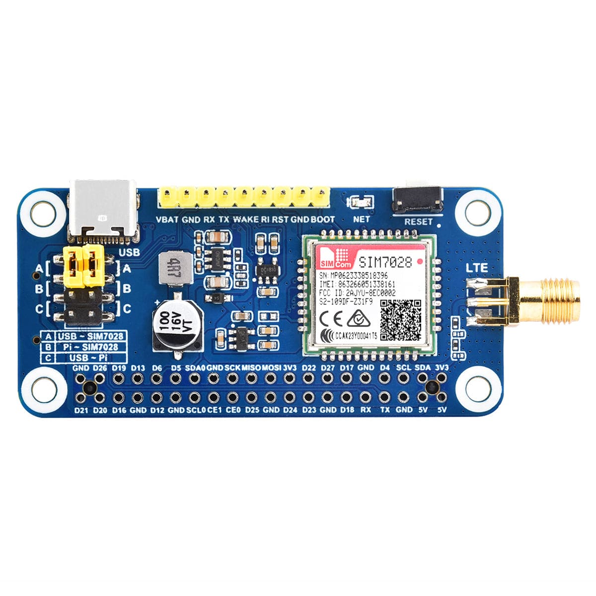 SIM7028 NB-IoT HAT for Raspberry Pi