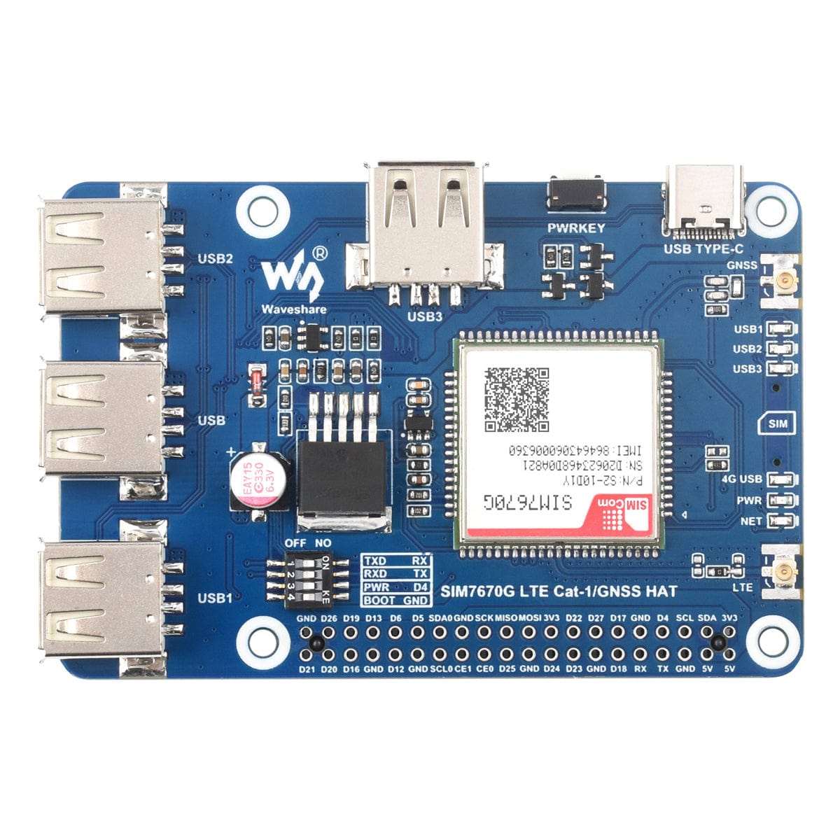 SIM7670G LTE Cat-1/GNSS HAT for Raspberry Pi