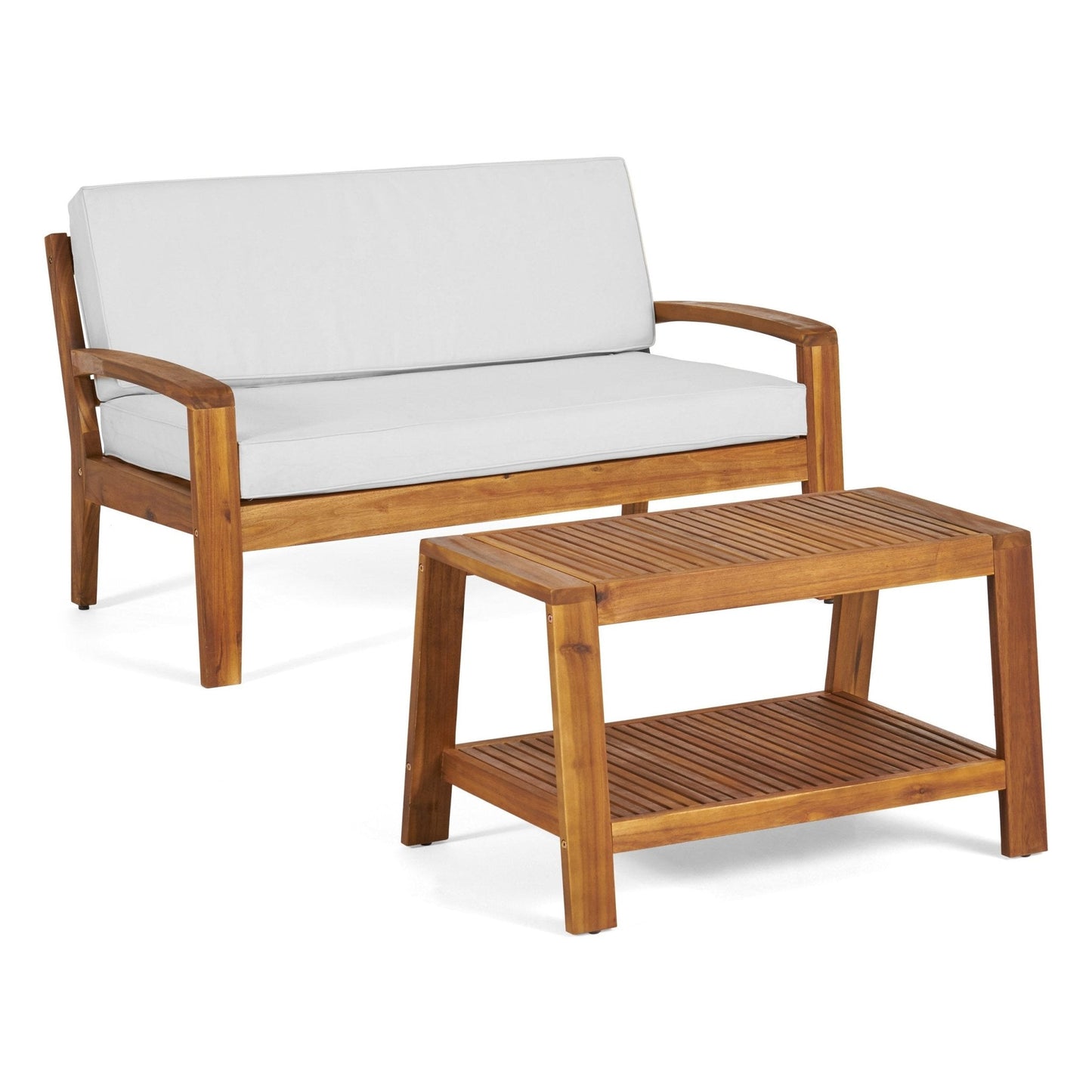 Slatted Patio Furniture Sets with Loveseat and Coffee Table