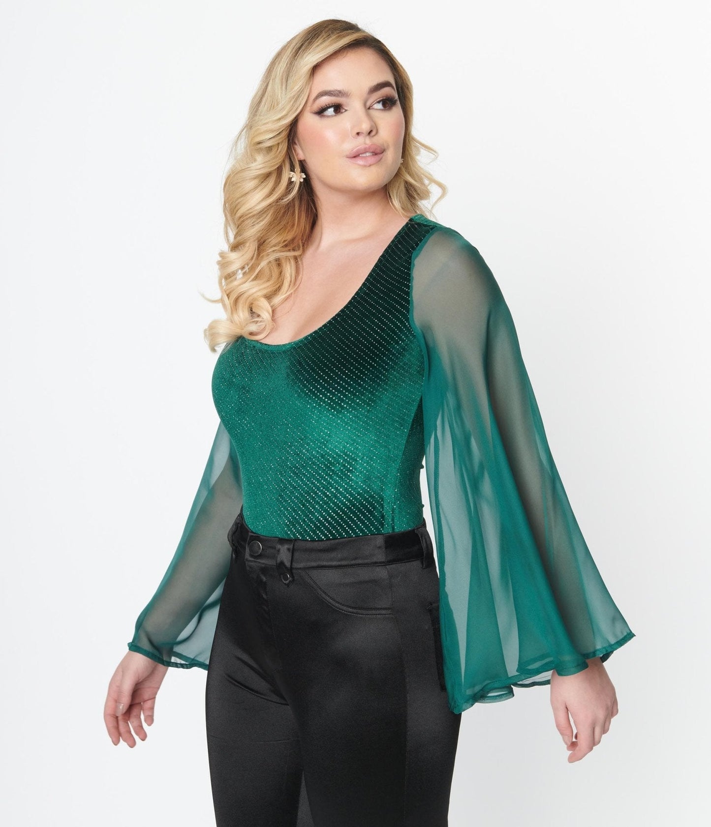 Smak Parlor Emerald Velvet Bell Sleeve Bodysuit