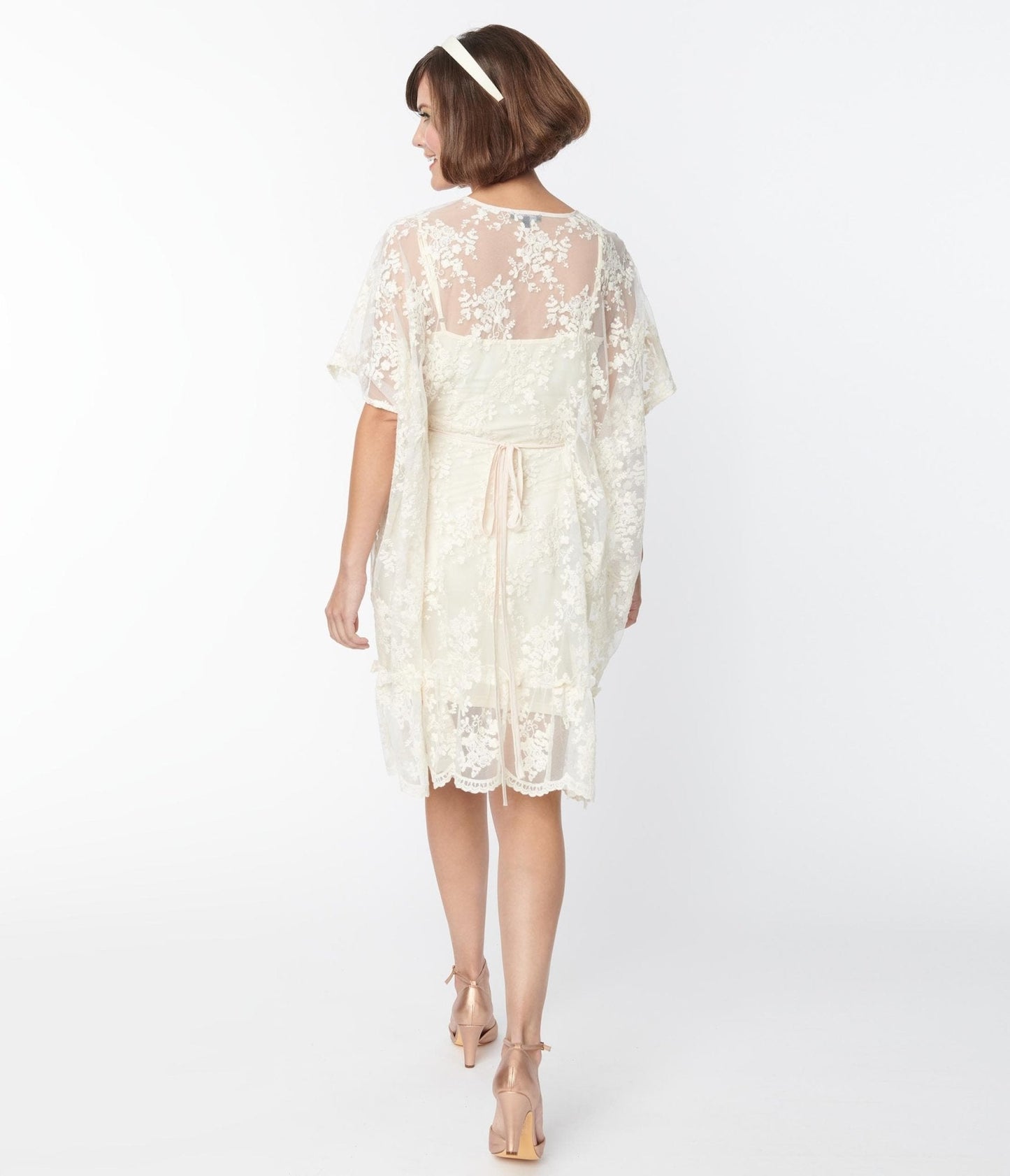 Smak Parlor 1970s Ivory Embroidered Lace Mini Caftan