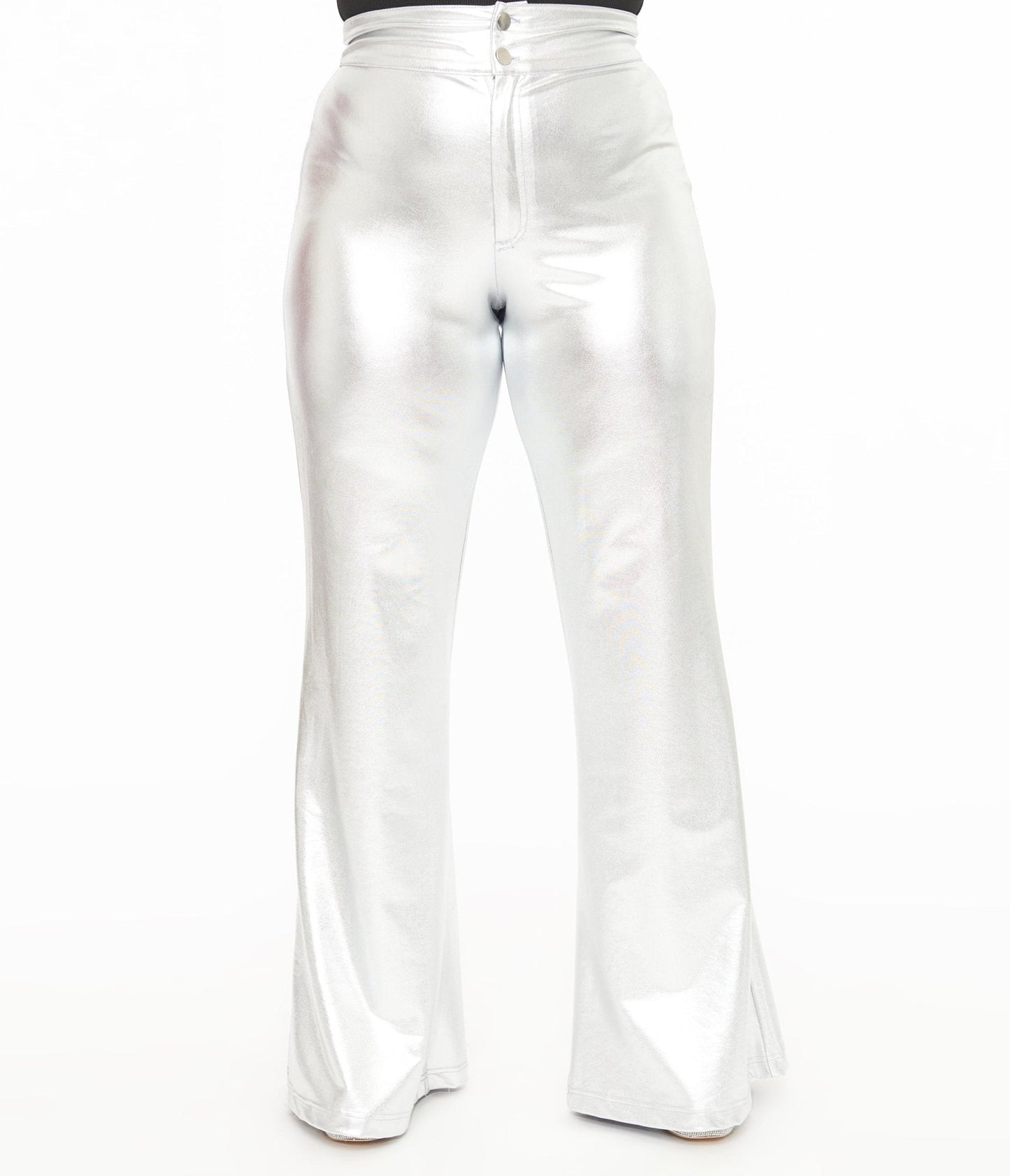 Smak Parlour 1960s Metallic Silver High Waist Flare Pants