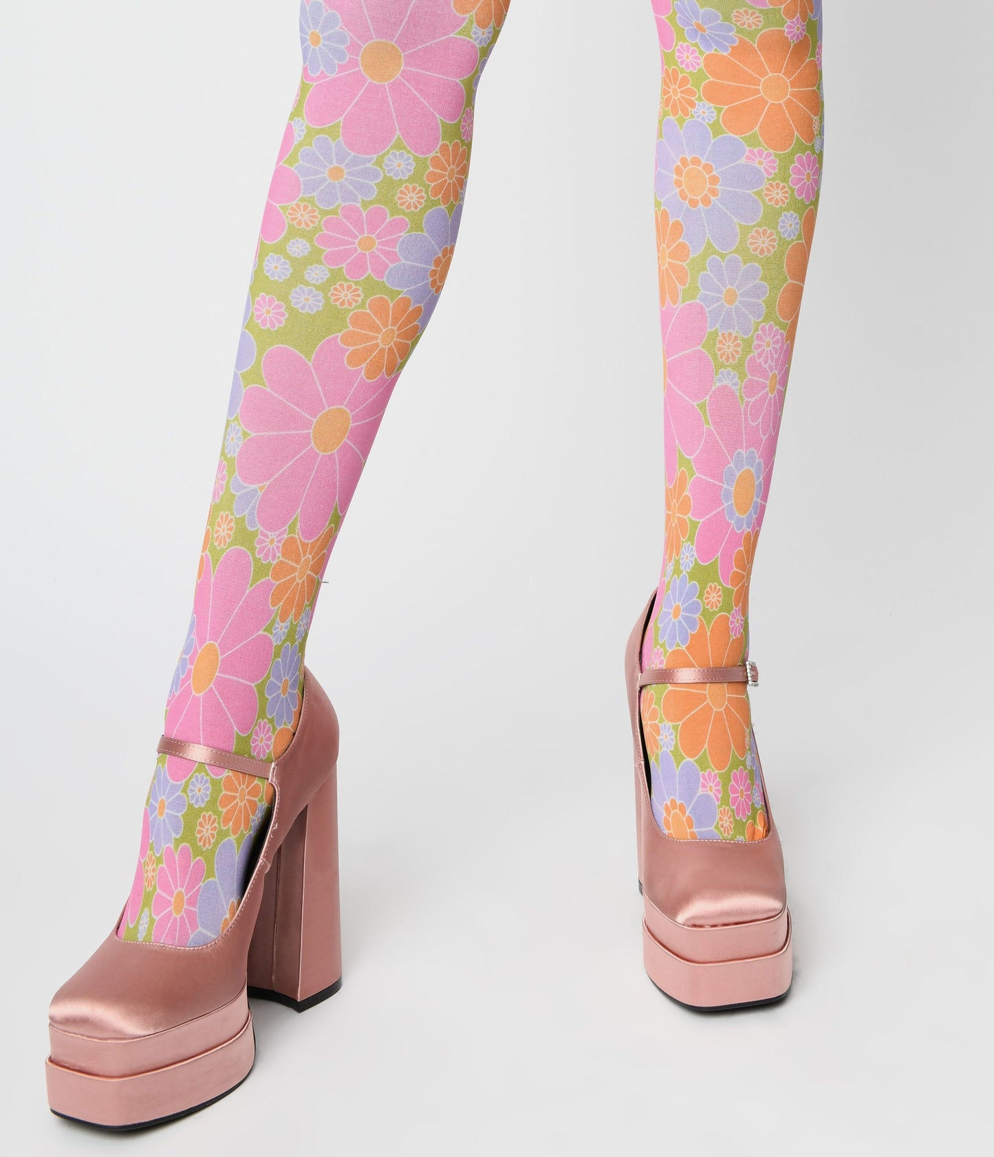 Smak Parlour 1960s Pink & Green Flower Power Tights