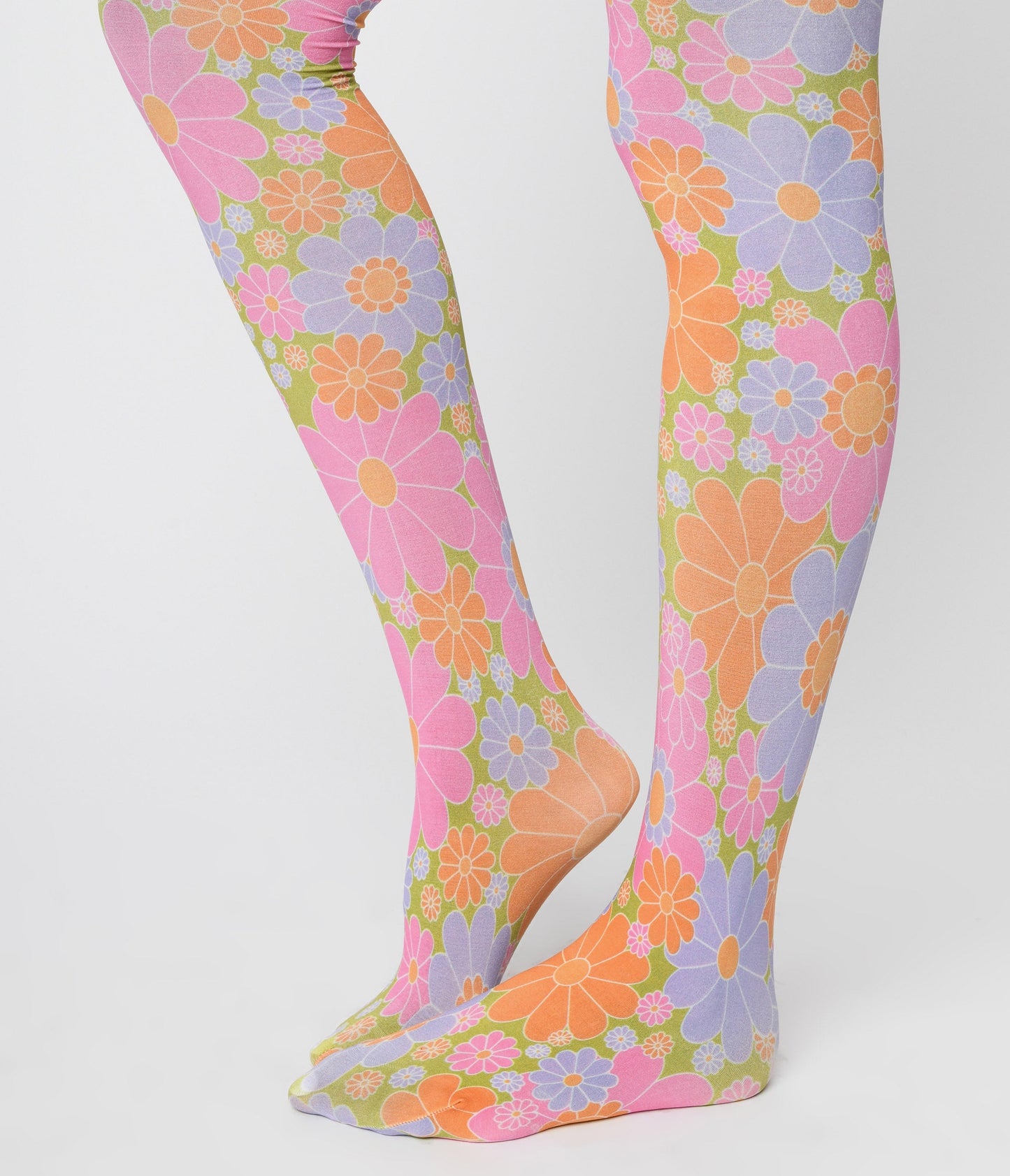 Smak Parlour 1960s Pink & Green Flower Power Tights