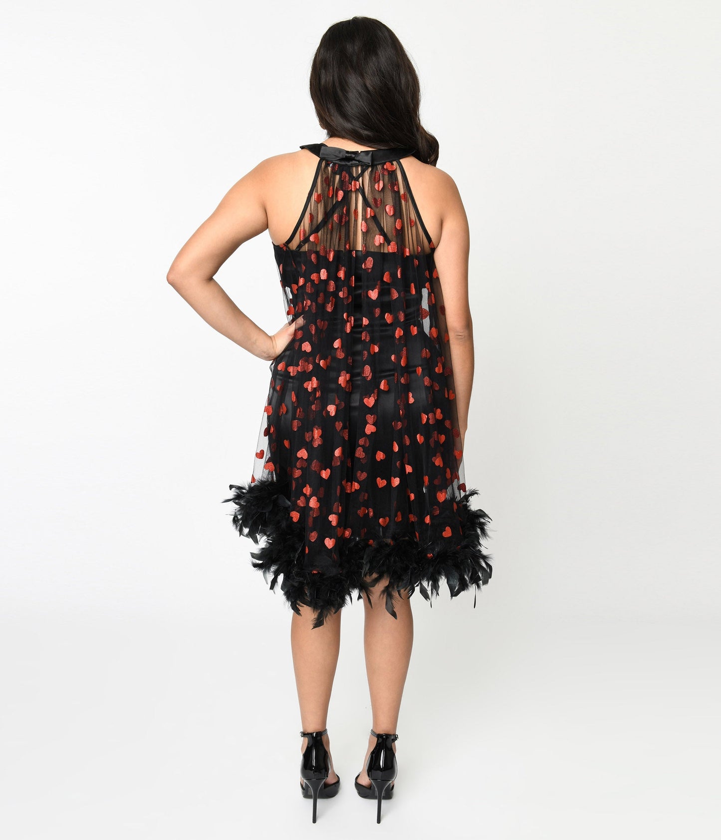 Smak Parlour Black Mesh & Glitter Hearts Organza Dress