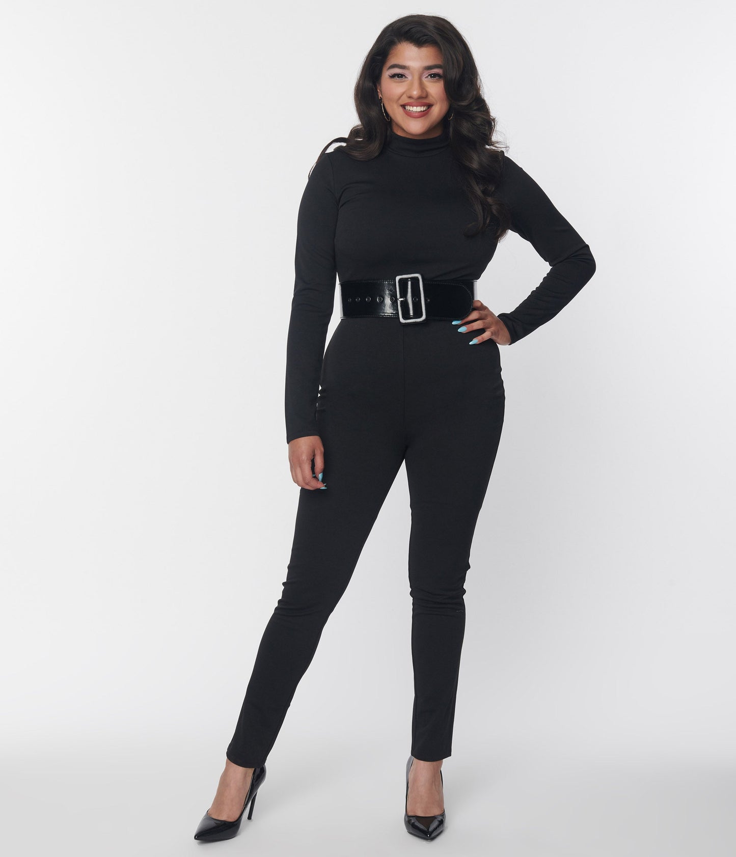 Smak Parlour Black Mock Neck Long Sleeve Jumpsuit