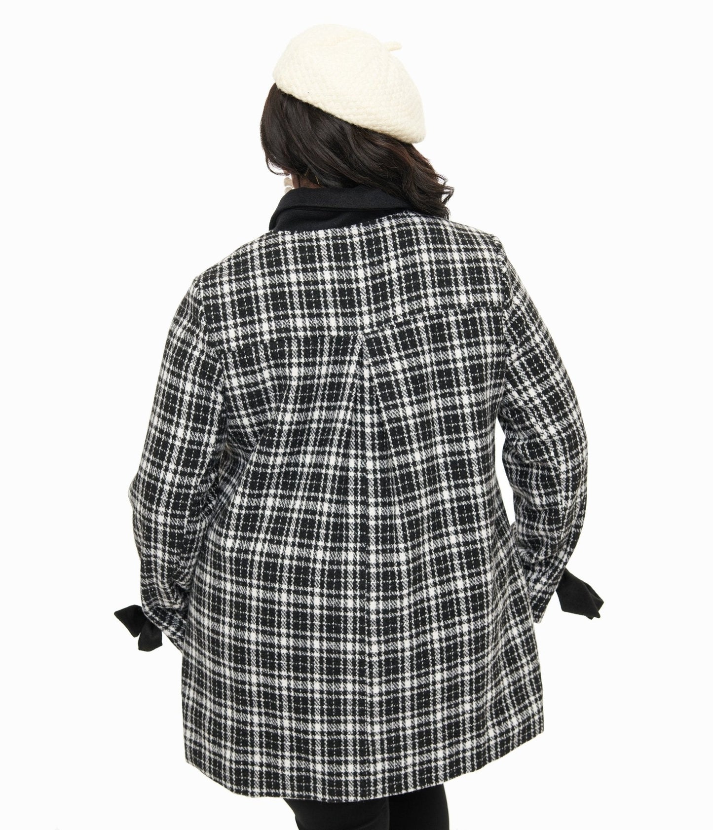 Smak Parlour Black & White Plaid Bows Topper Coat