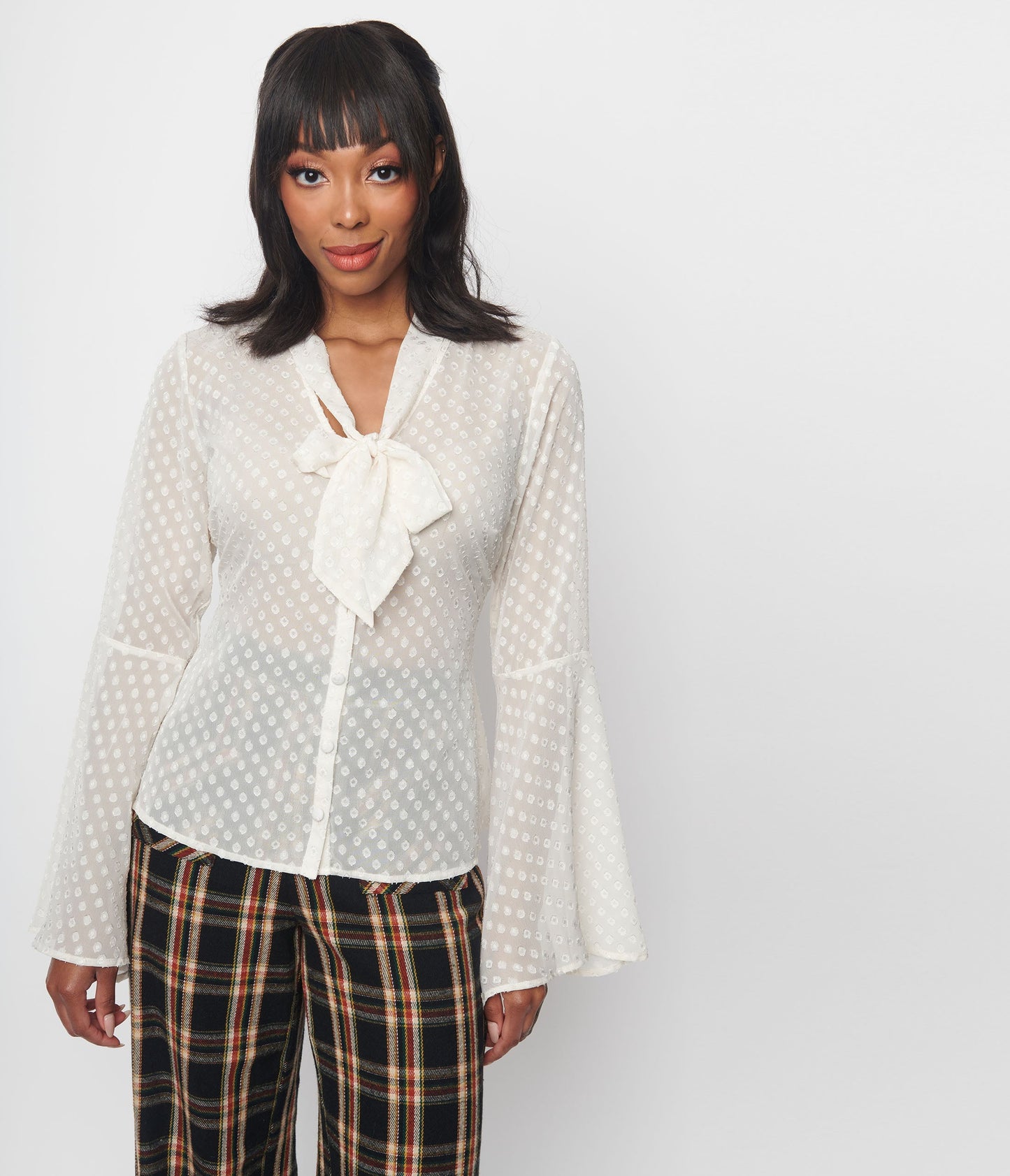 Smak Parlour Ivory Diamond Clip Dot Bow Blouse