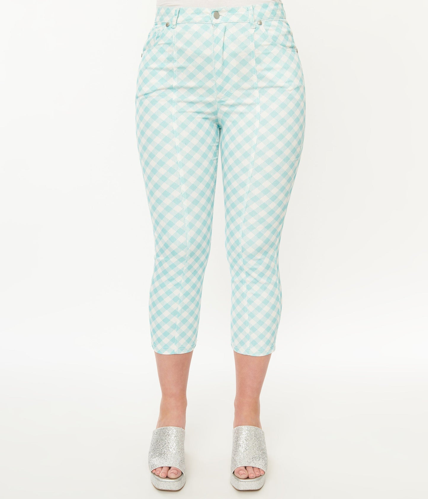 Smak Parlour Light Blue & White Gingham Capri Pants