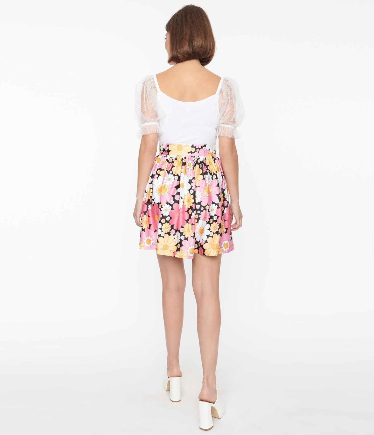 Smak Parlour Pink & White Floral Gathered Mini Skirt