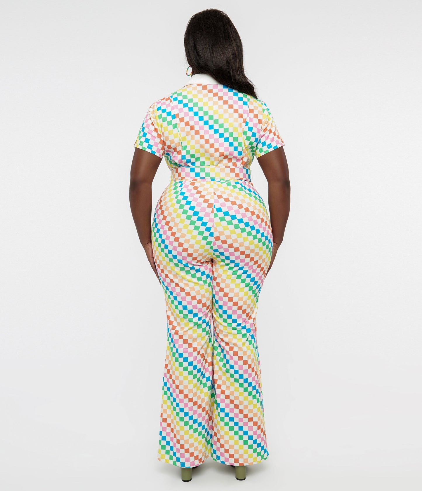 Smak Parlour Plus Size 1970s Rainbow Check Flare Jumpsuit