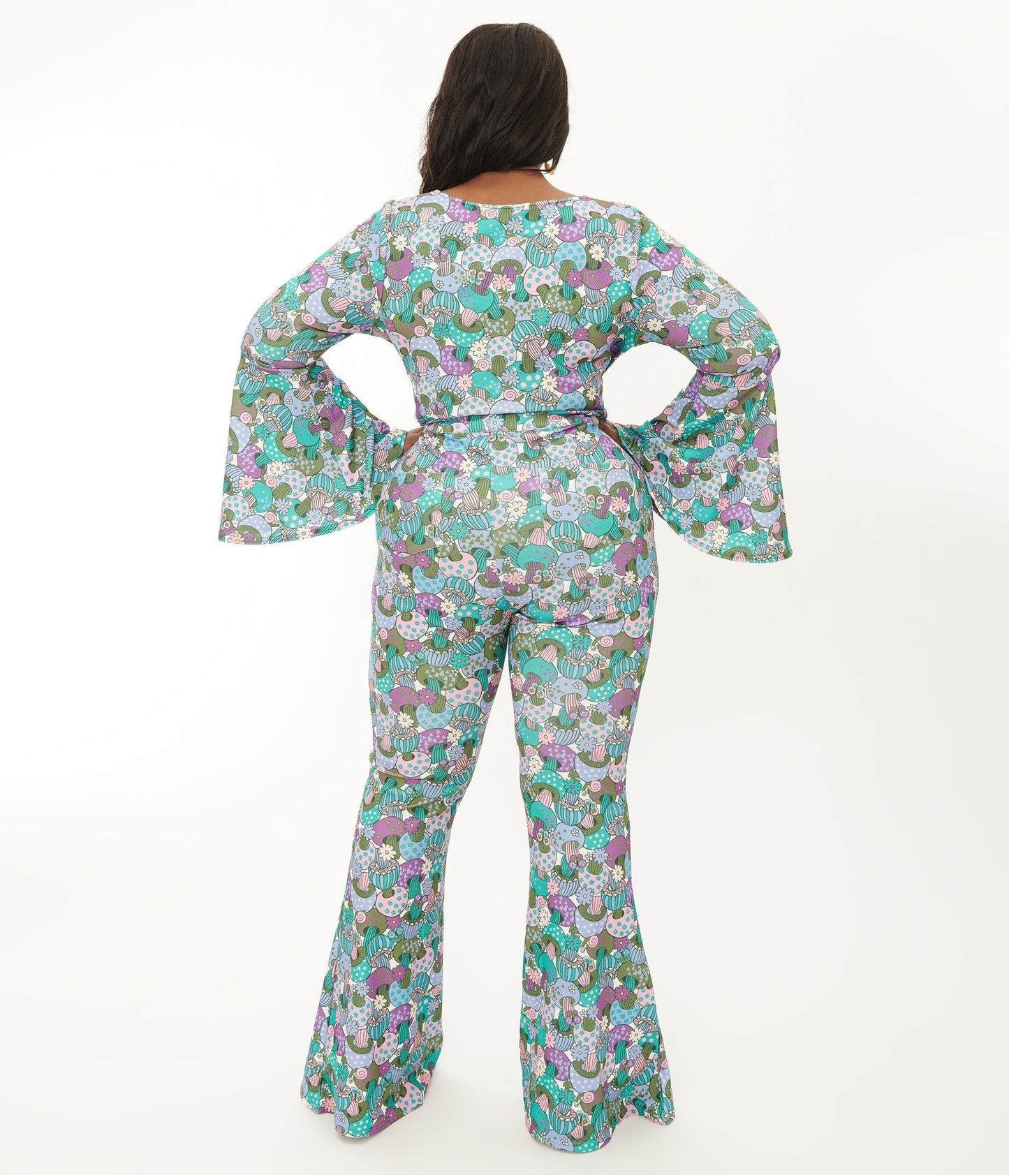 Smak Parlour Plus Size 1970s Teal Groovy Mushrooms Find Your Flare Pants