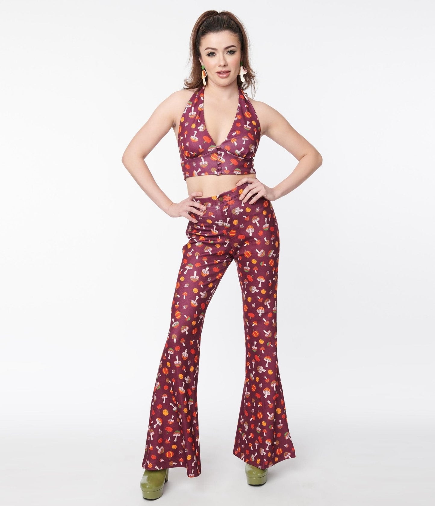 Smak Parlour Purple 1970s Pumpkin & Mushrooms Find Your Flare Pants