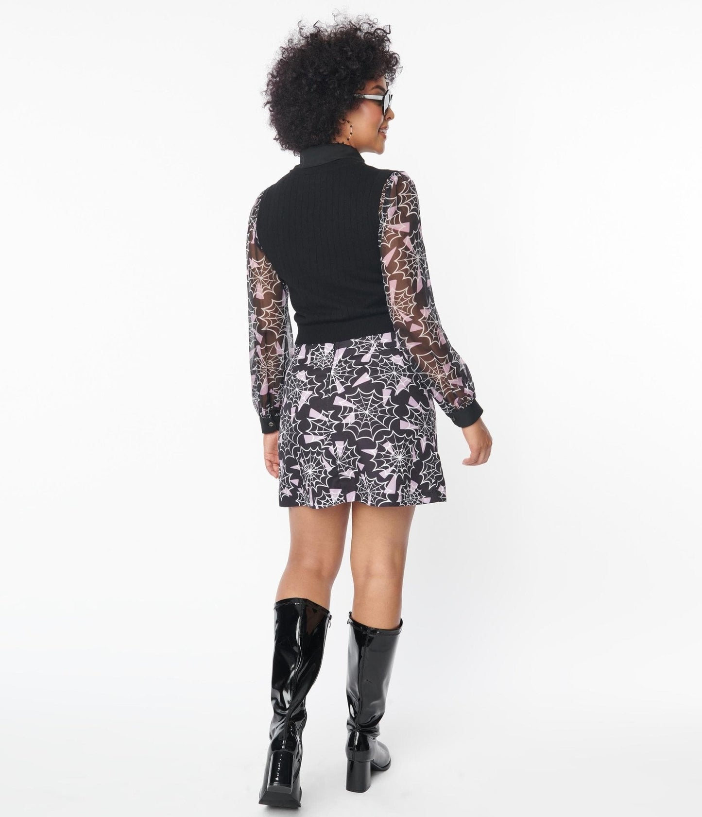 Smak Parlour Purple & Spiderweb Print Mini Skirt