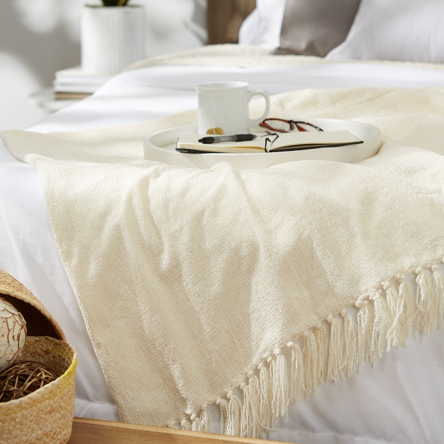 Soft Cream Chenille Throw