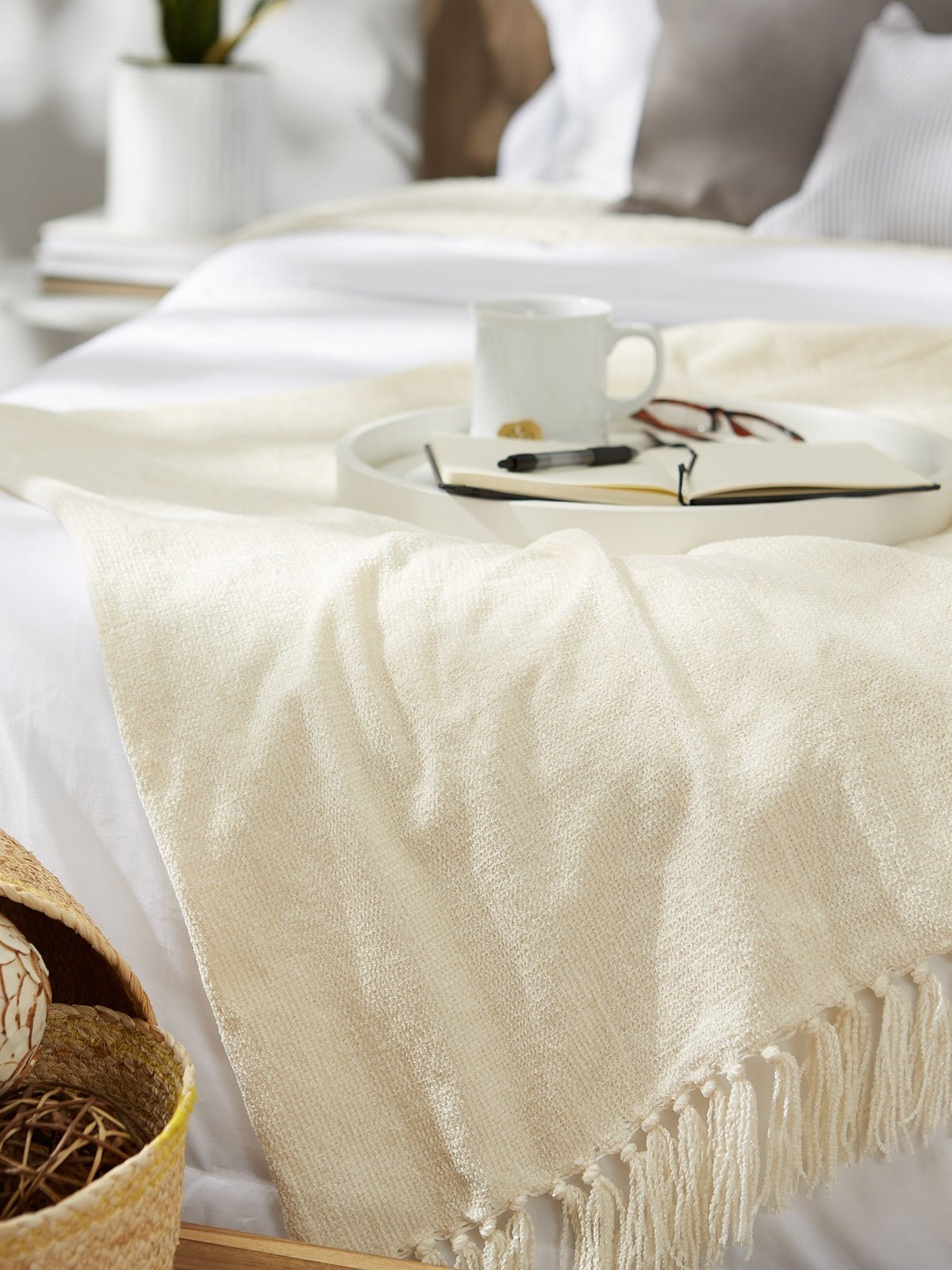 Soft Cream Chenille Throw