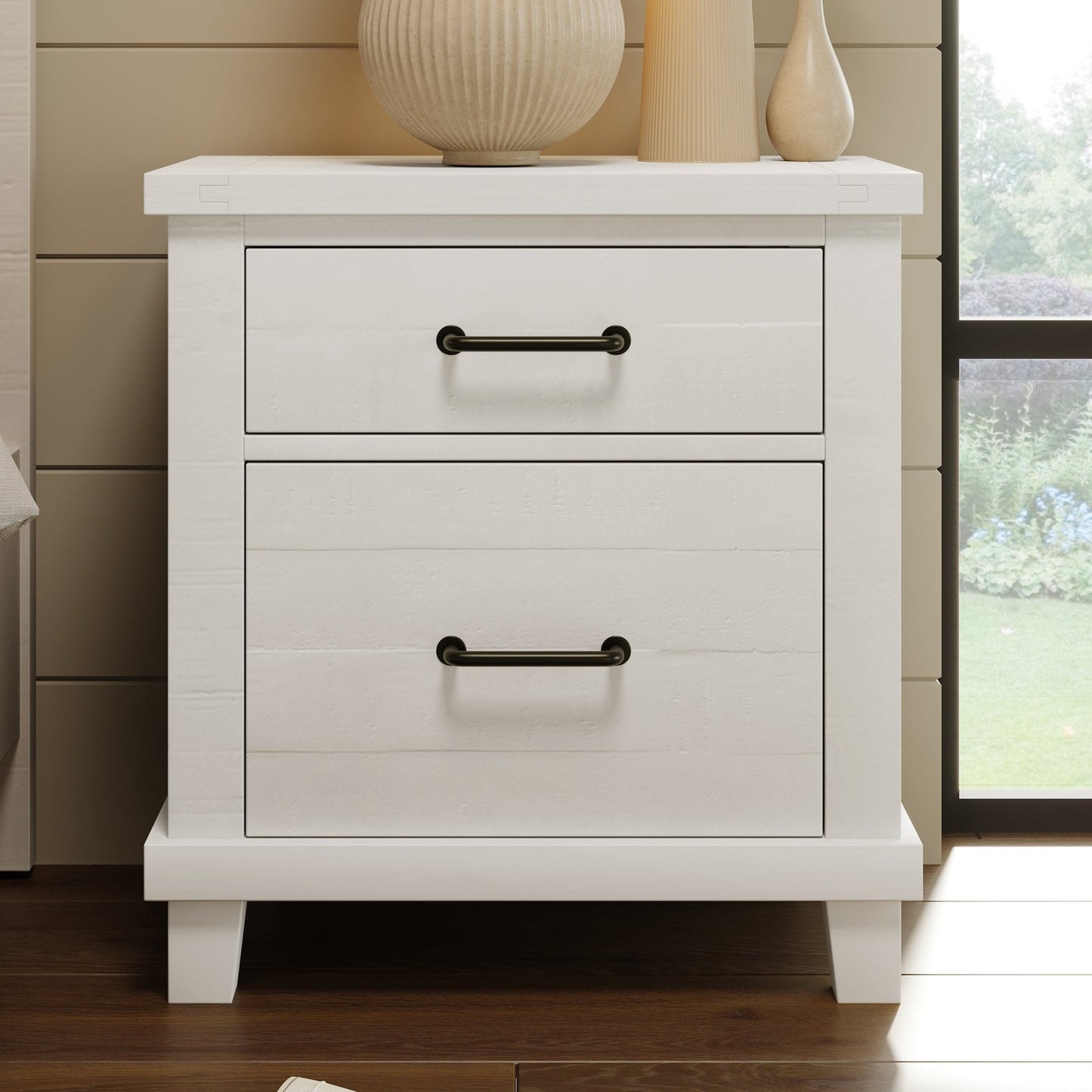 Solid Pine Wood Two-Drawer Nightstand