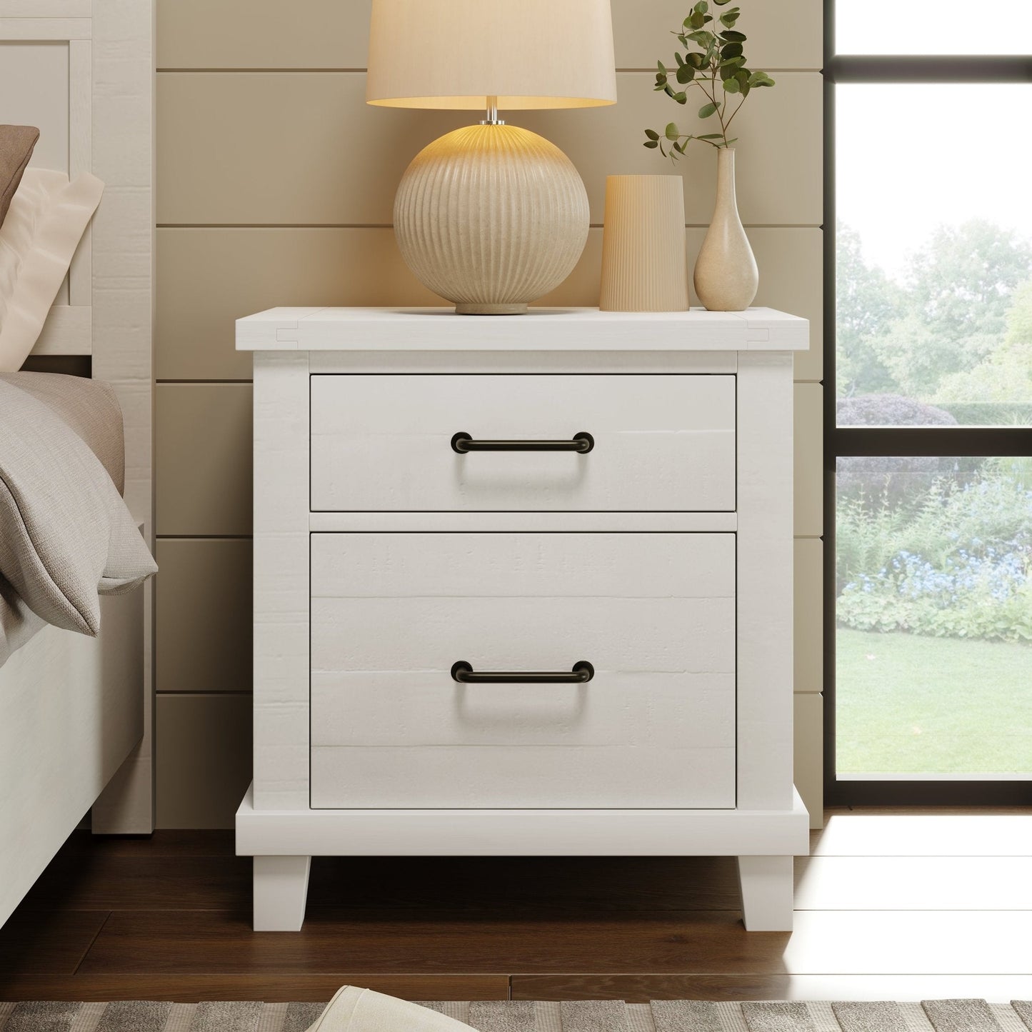 Solid Pine Wood Two-Drawer Nightstand