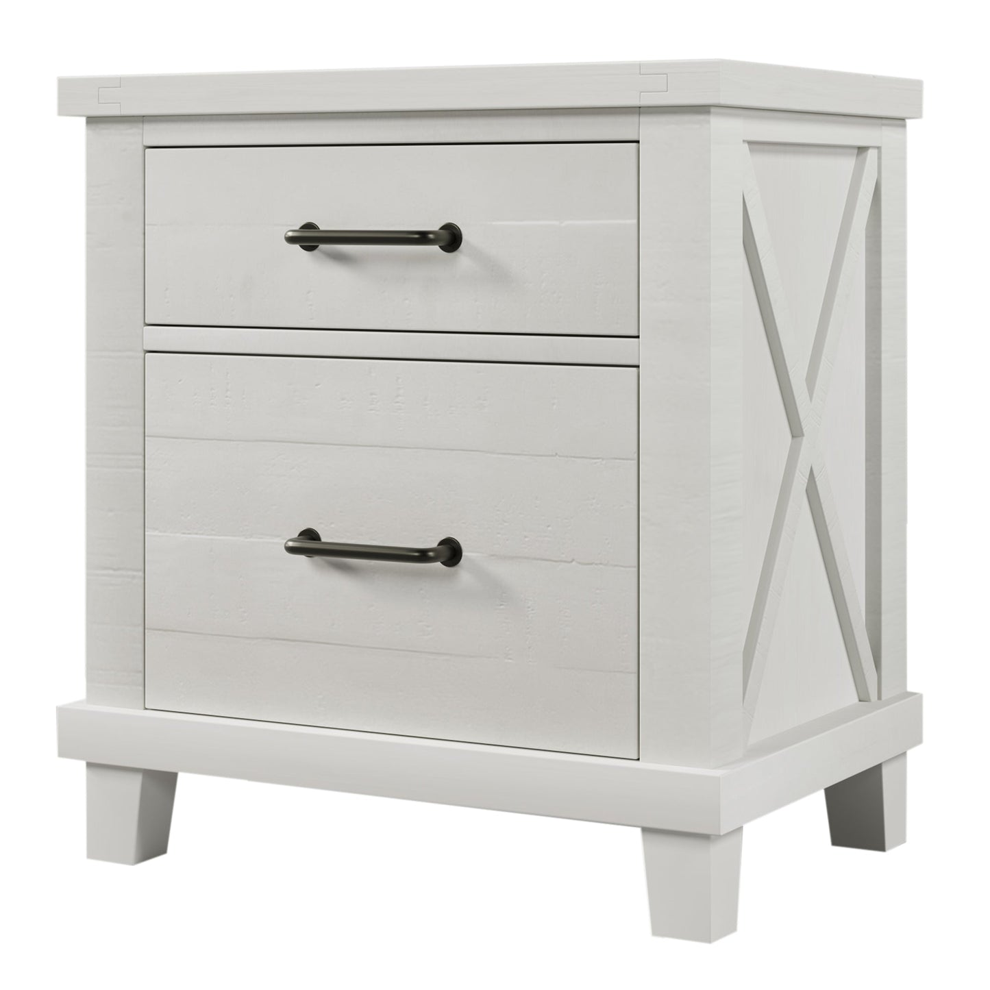 Solid Pine Wood Two-Drawer Nightstand