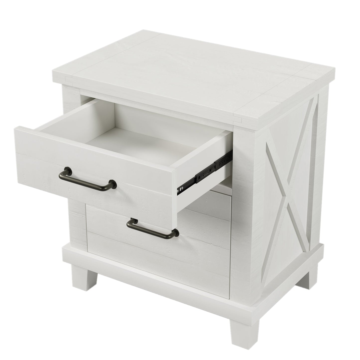 Solid Pine Wood Two-Drawer Nightstand
